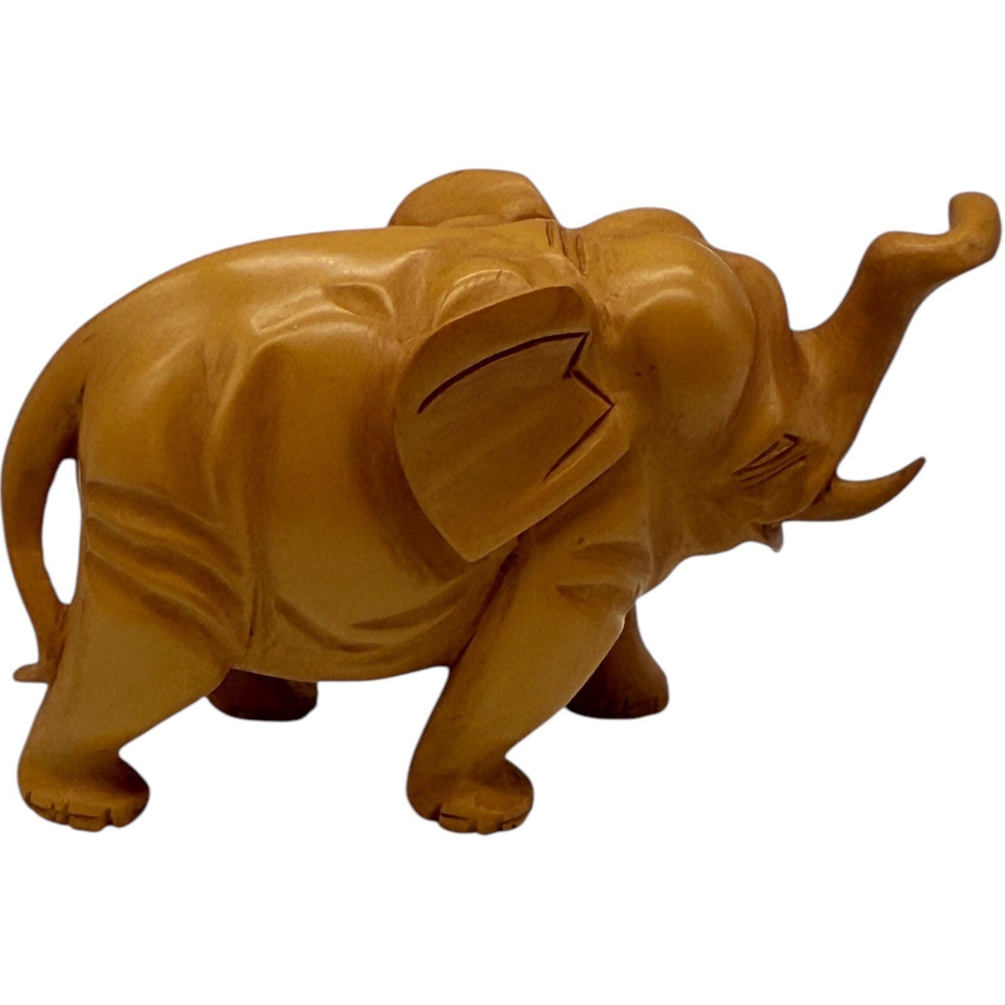 Hand Carved Wooden Elephant Figurine Trunk Up Good Luck Home Decor Statue