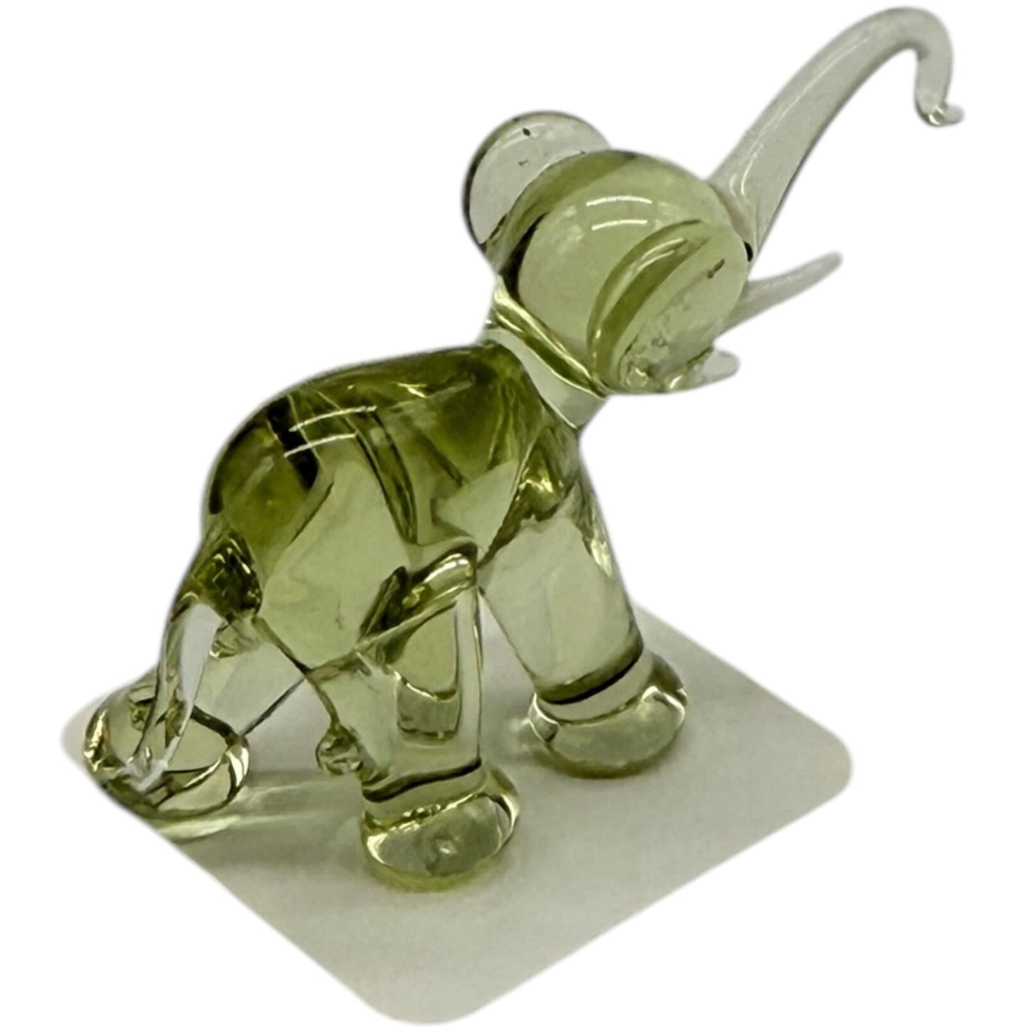 Hand Blown Glass Miniature Elephant Figurine - Lemon Yellow Trunk Up Collectible