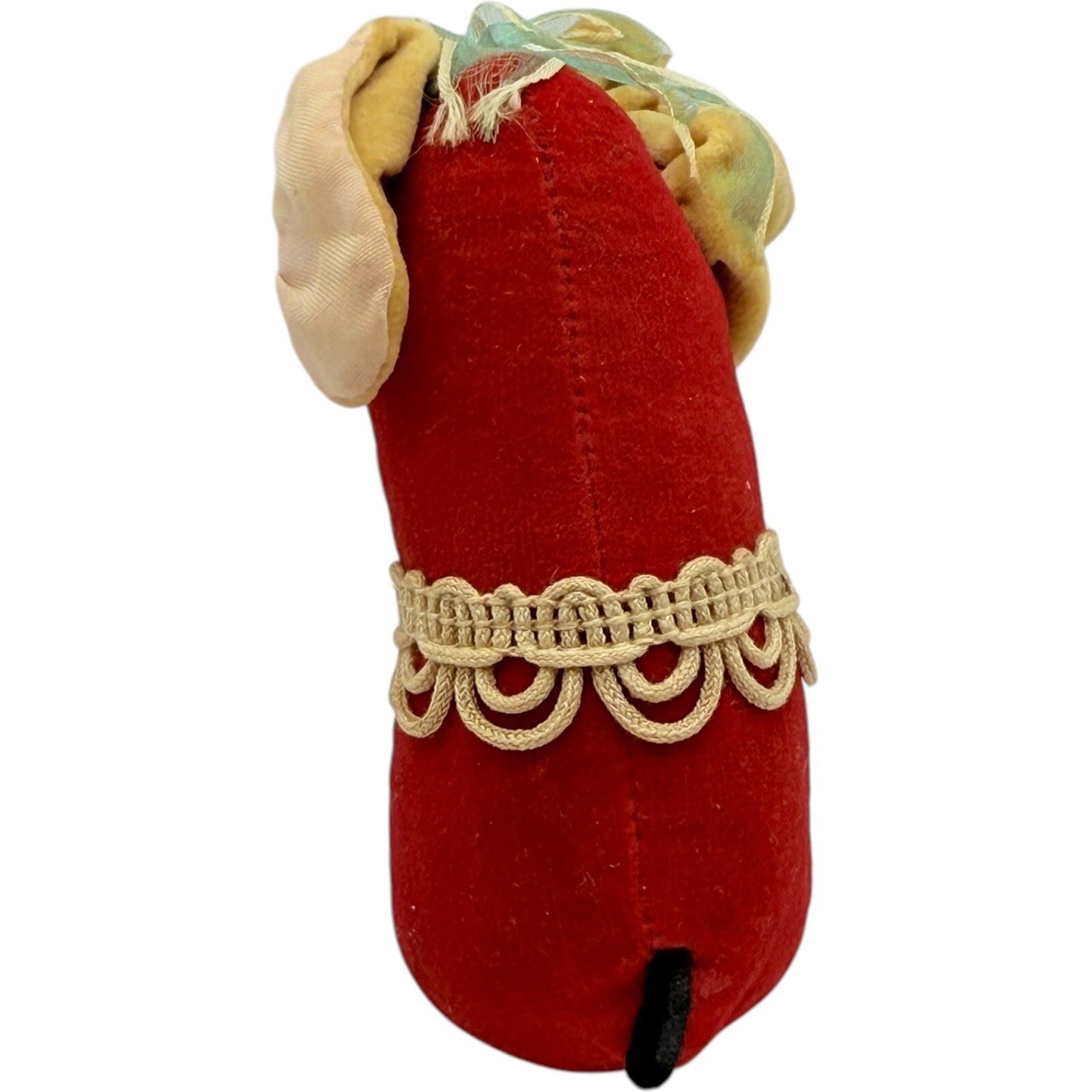Vintage Red Elephant Plush Toy Stuffed Animal with Bonnet & Lace Trim