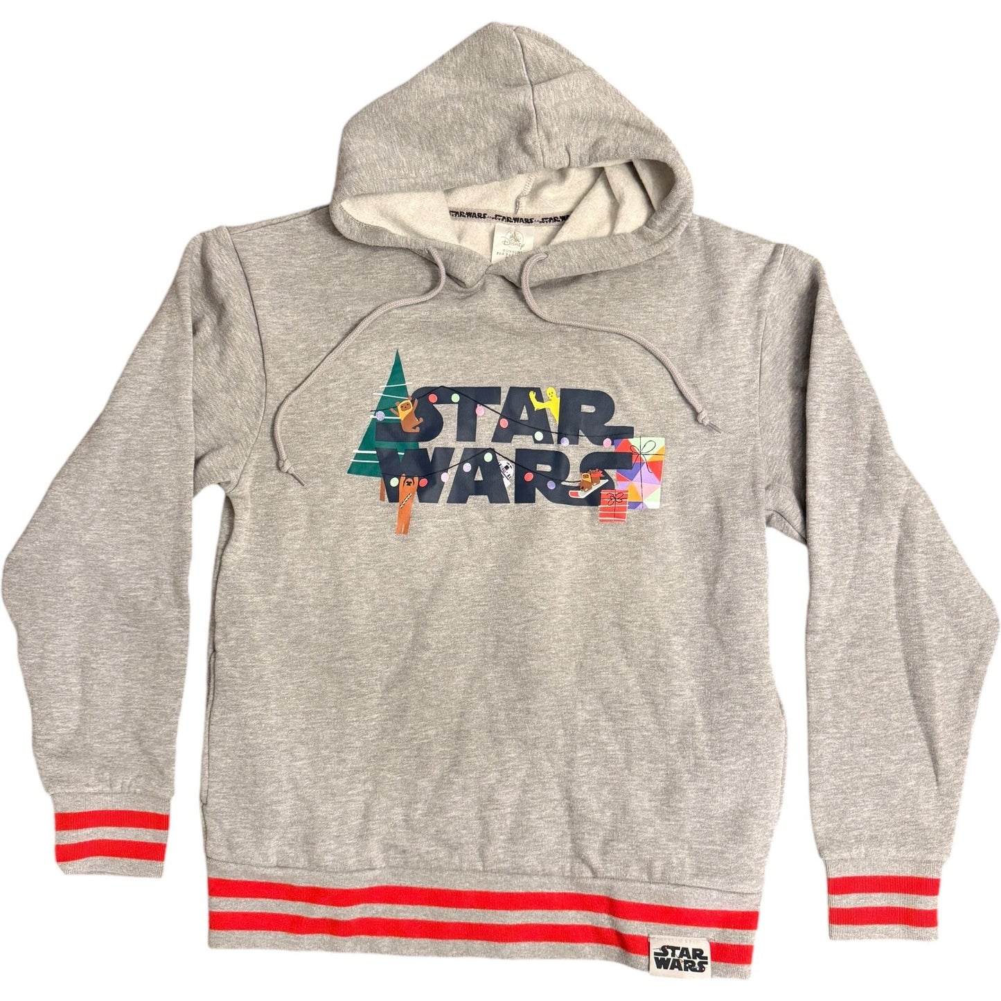 Disney Star Wars Holiday Christmas Gray Red Pullover Hoodie Adult Size Small