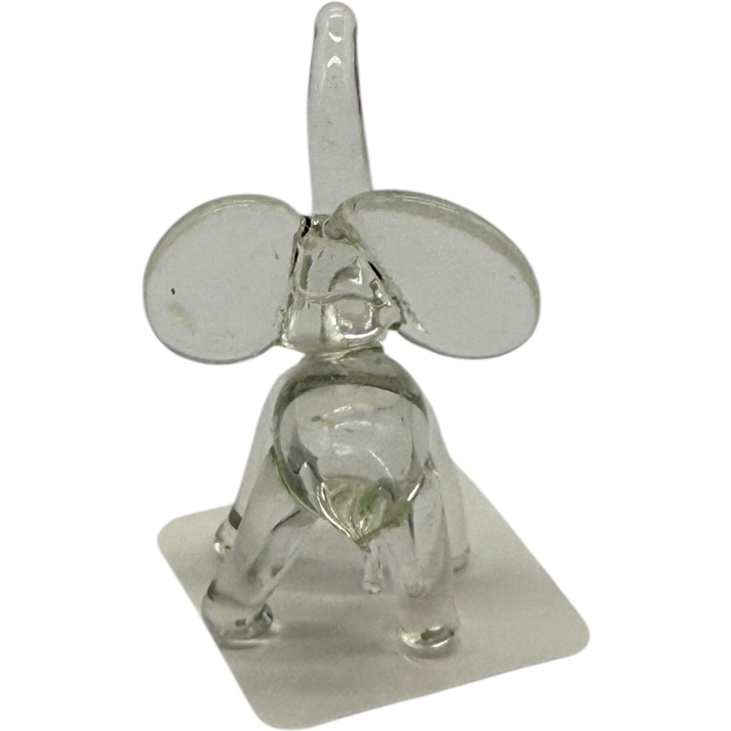 Hand Blown Glass Elephant Figurine - Miniature Collectible, Clear, Trunk Up