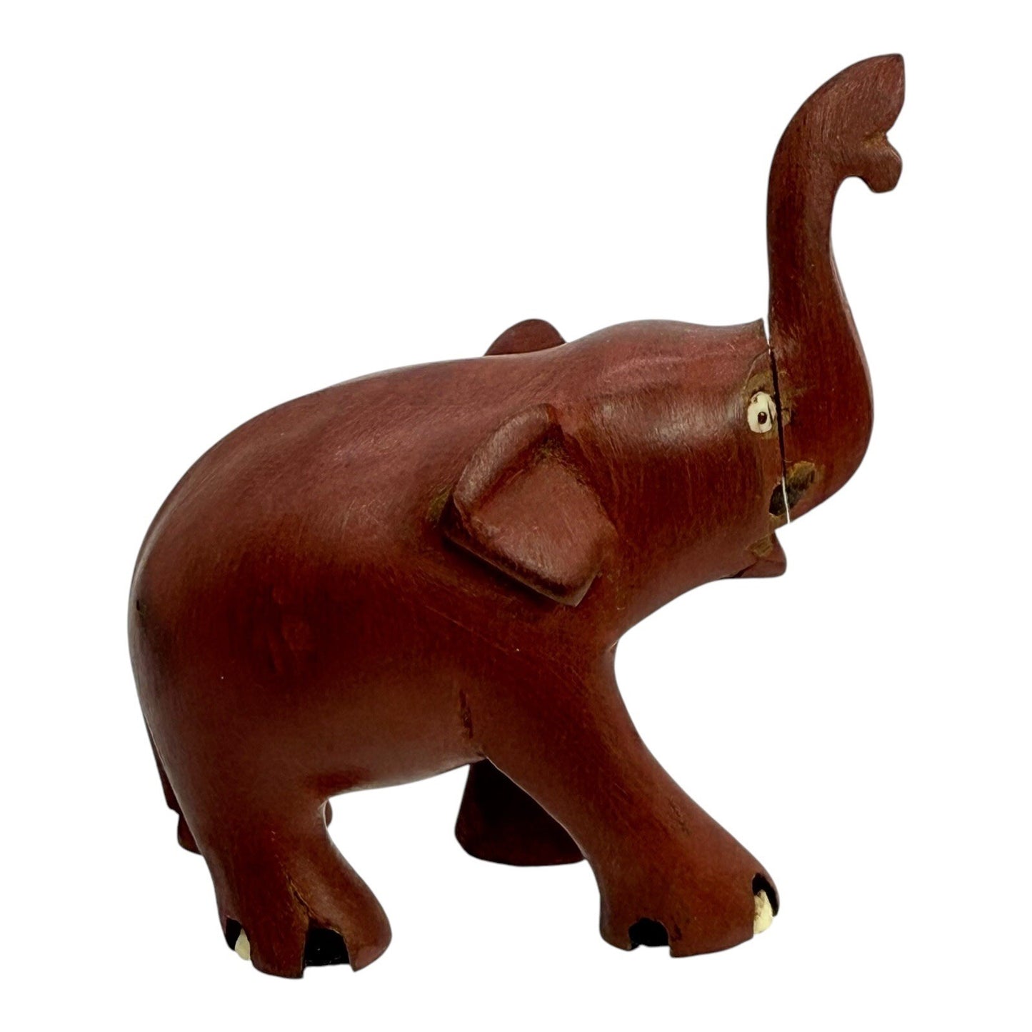 Hand Carved Wooden Elephant Figurine Trunk Up Good Luck Charm Decor Small