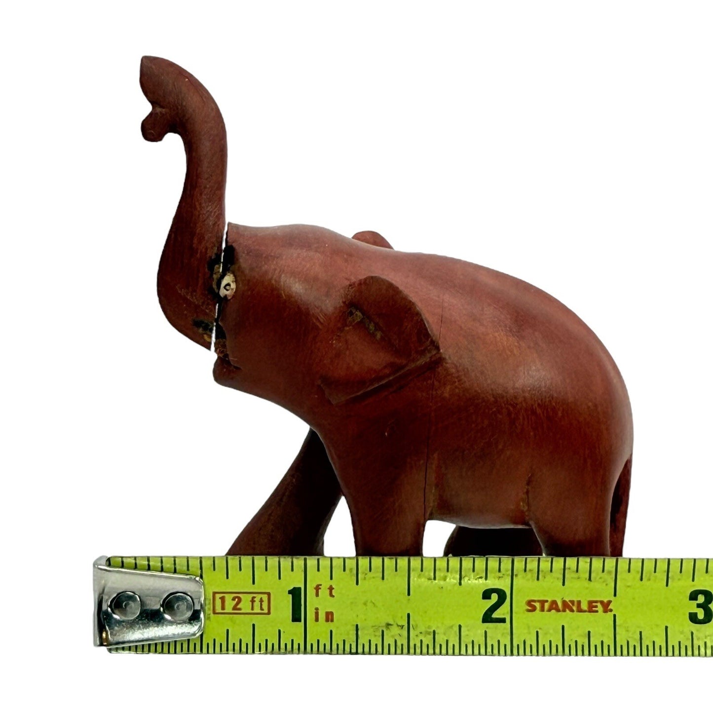Hand Carved Wooden Elephant Figurine Trunk Up Good Luck Charm Decor Small