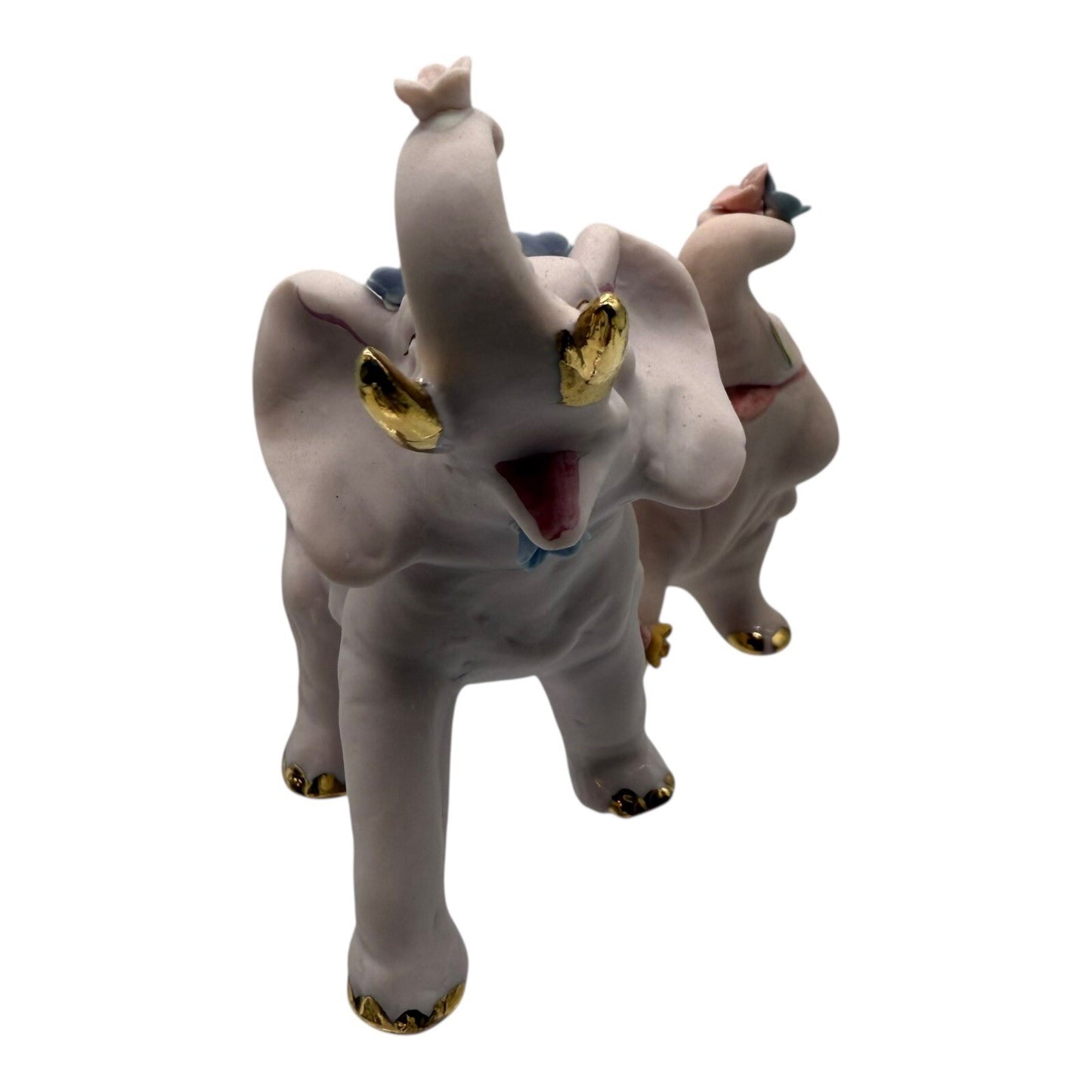 Elephant Family Walker Hagen Renaker Figurine Pink Porcelain Gold Accents