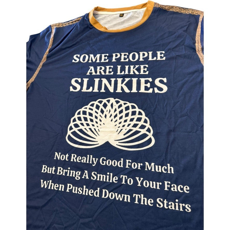 Funny 2XL Blue T-Shirt with Unique Design - "Some People Are Like Slinkies"