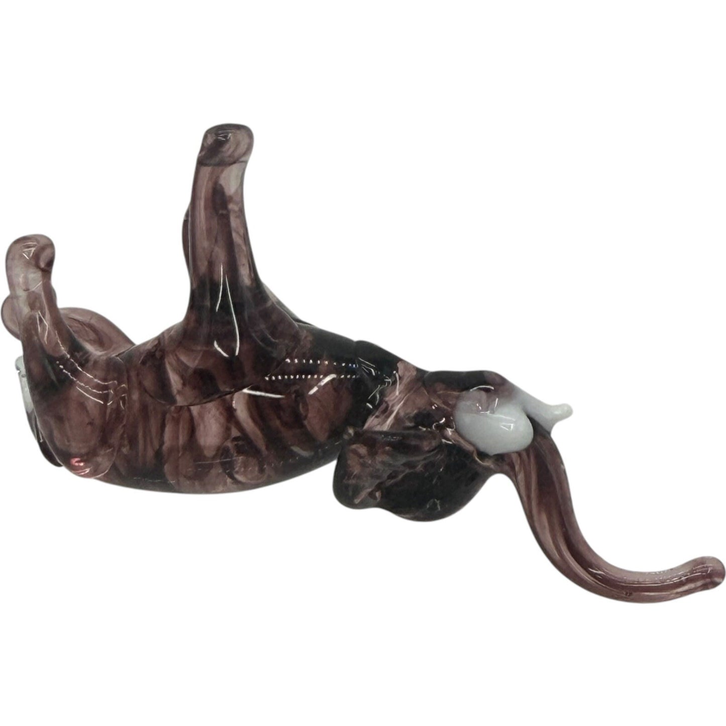 Glass Elephant Figurine Hand Blown Art Glass Trunk Up Decor Statue