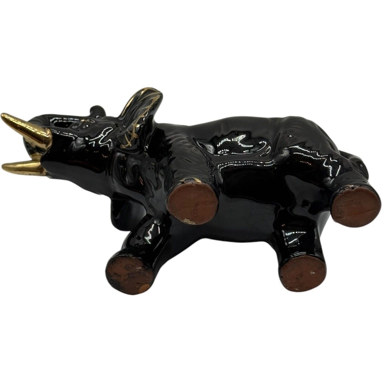 Black Elephant Figurine Gold Accents Ceramic Animal Statue Home Decor