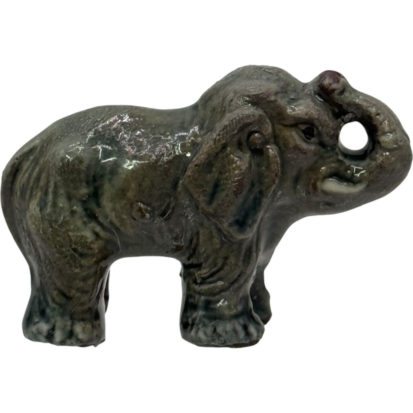 Elephant Figurine Ceramic Animal Statue Decor Collectible Miniature Gray