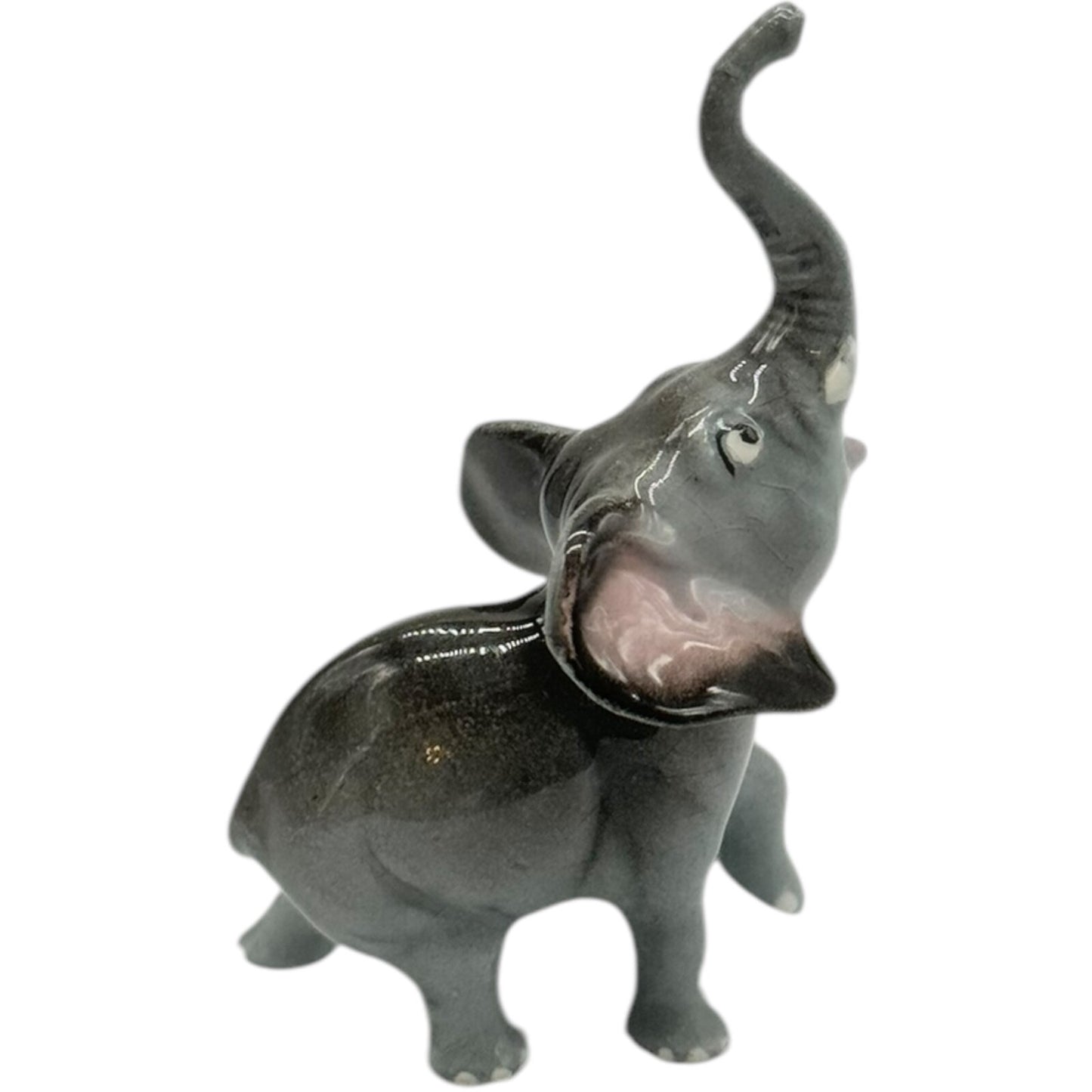 Vintage Hagen Renaker Ceramic Elephant Figurines - Hand-Painted Gray & Pink