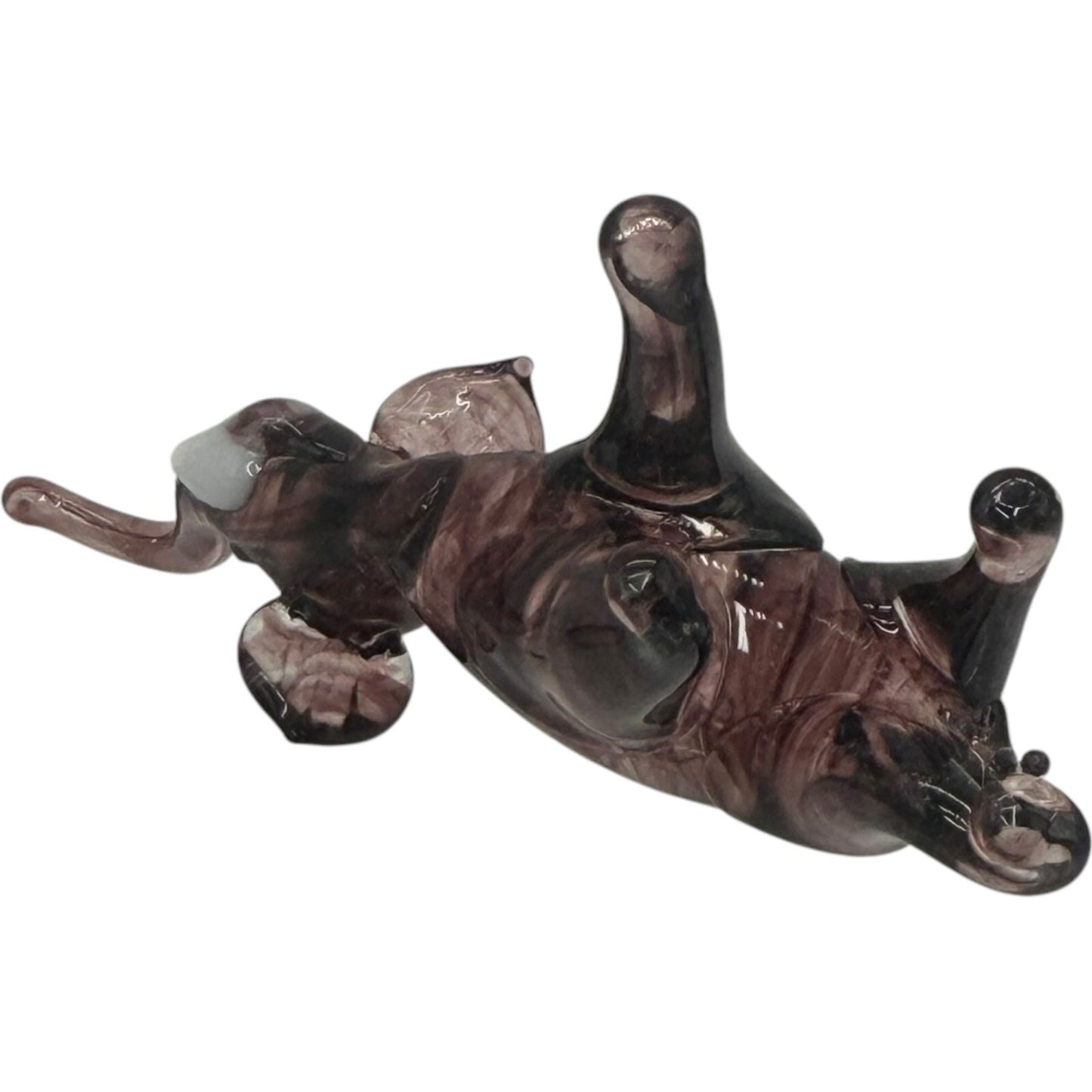 Glass Elephant Figurine Hand Blown Art Glass Trunk Up Decor Statue