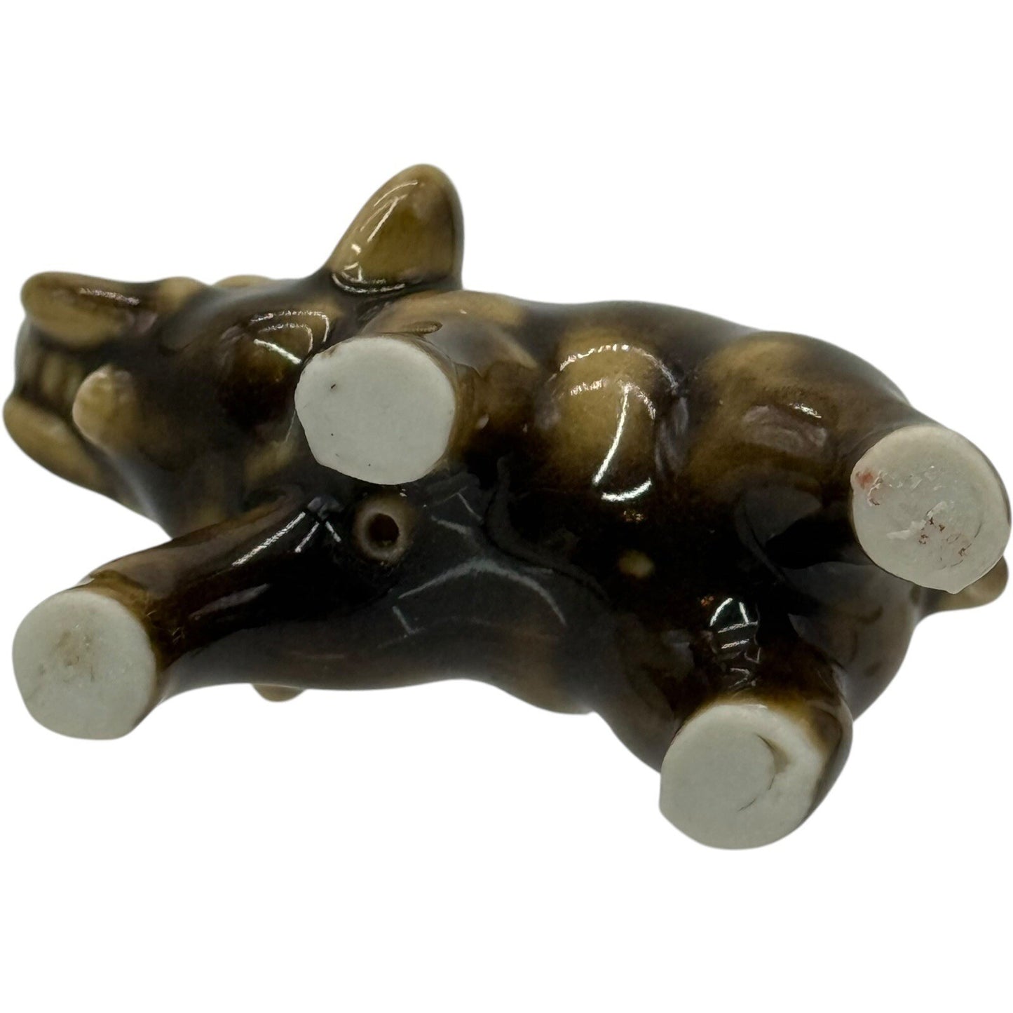 Elephant Figurine Ceramic Animal Statue Decor Shelf Sitter Brown Glazed Small