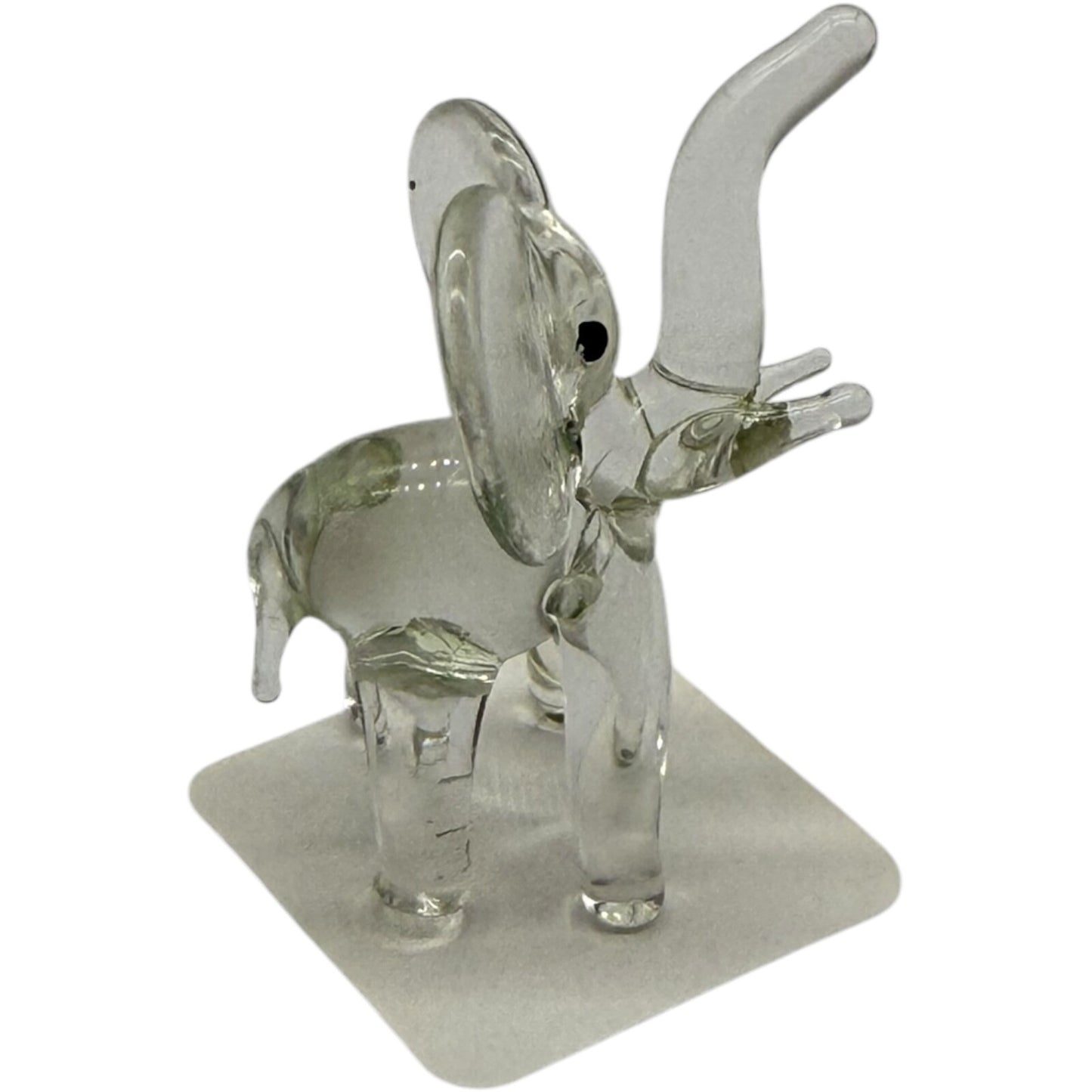 Hand Blown Glass Elephant Figurine - Miniature Collectible, Clear, Trunk Up