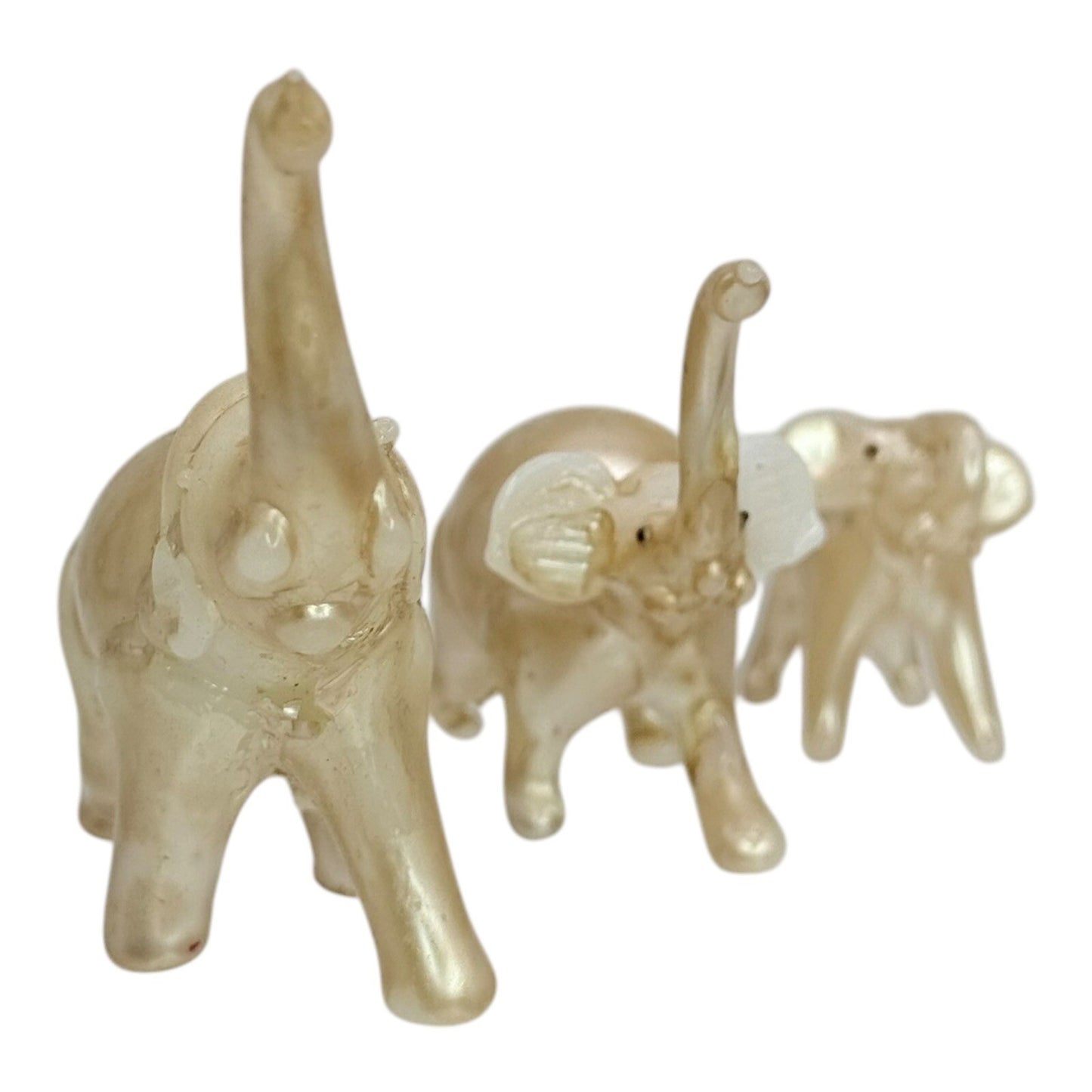 Glass Elephant Figurines Family Set of 3 Gold Home Decor Shelf Display