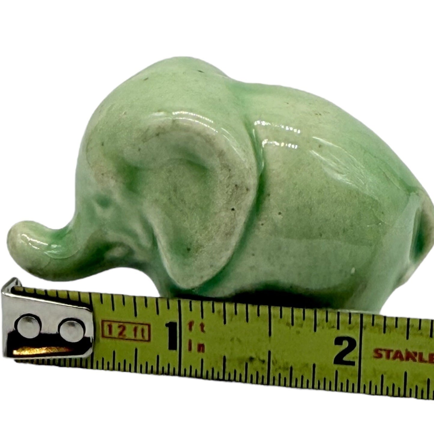 Ceramic Elephant Figurine Green Good Luck Decor Animal Statue Small