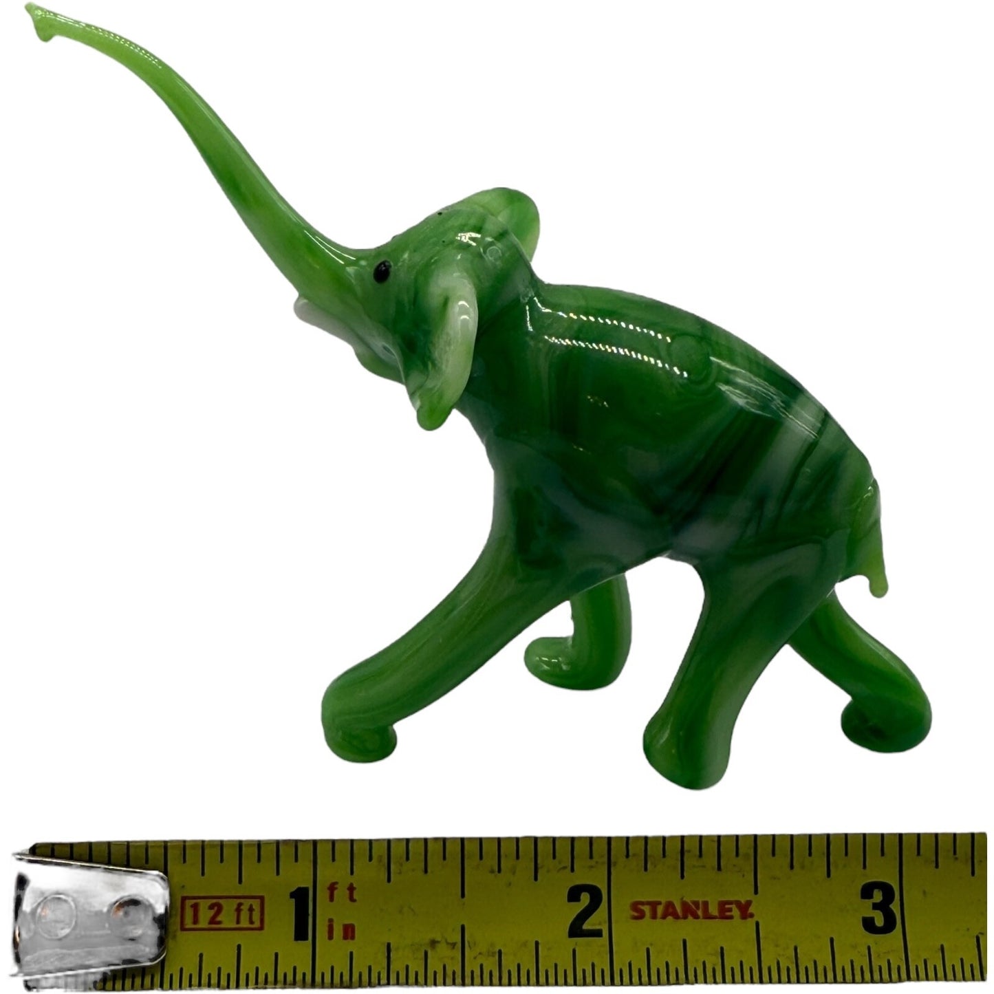 Hand Blown Glass Elephant Set - Swirled Green Family of 10 Vintage Collectibles