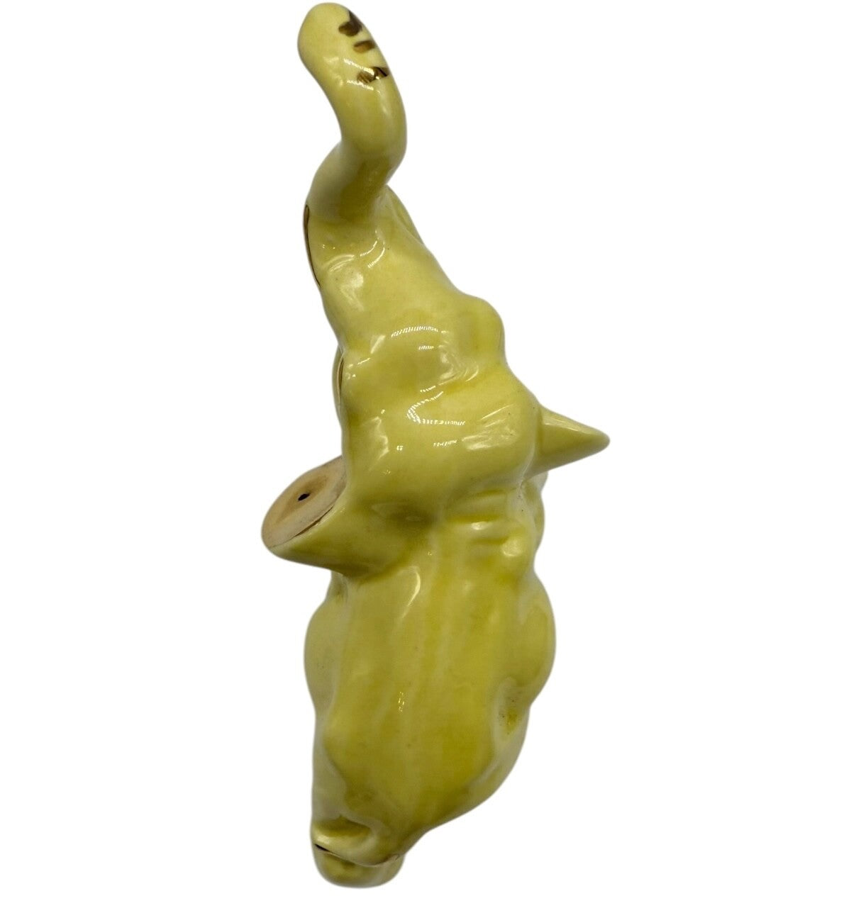 Vintage Ceramic Elephant Figurine Trunk Up | Yellow with Golden Trim | Good Luck