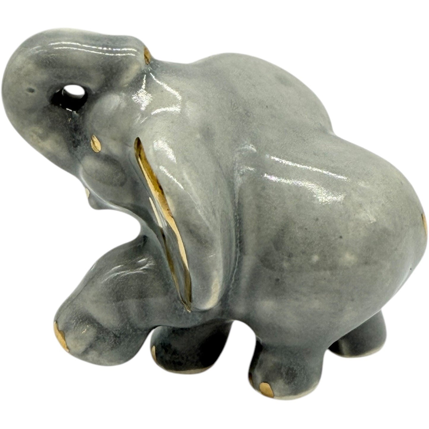 Elephant Figurine Gray Gold Accents Ceramic Animal Decor Collectible Cute