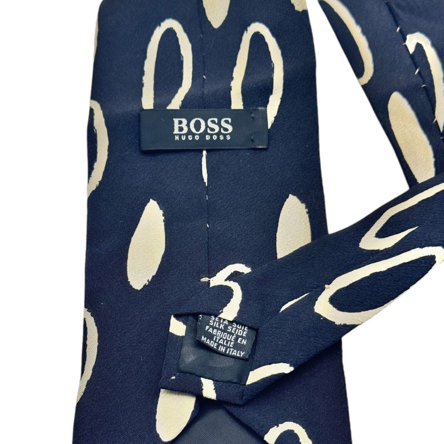 HUGO BOSS Men's 100% Silk XL Necktie ITALY Designer Black/White 57” x 4”