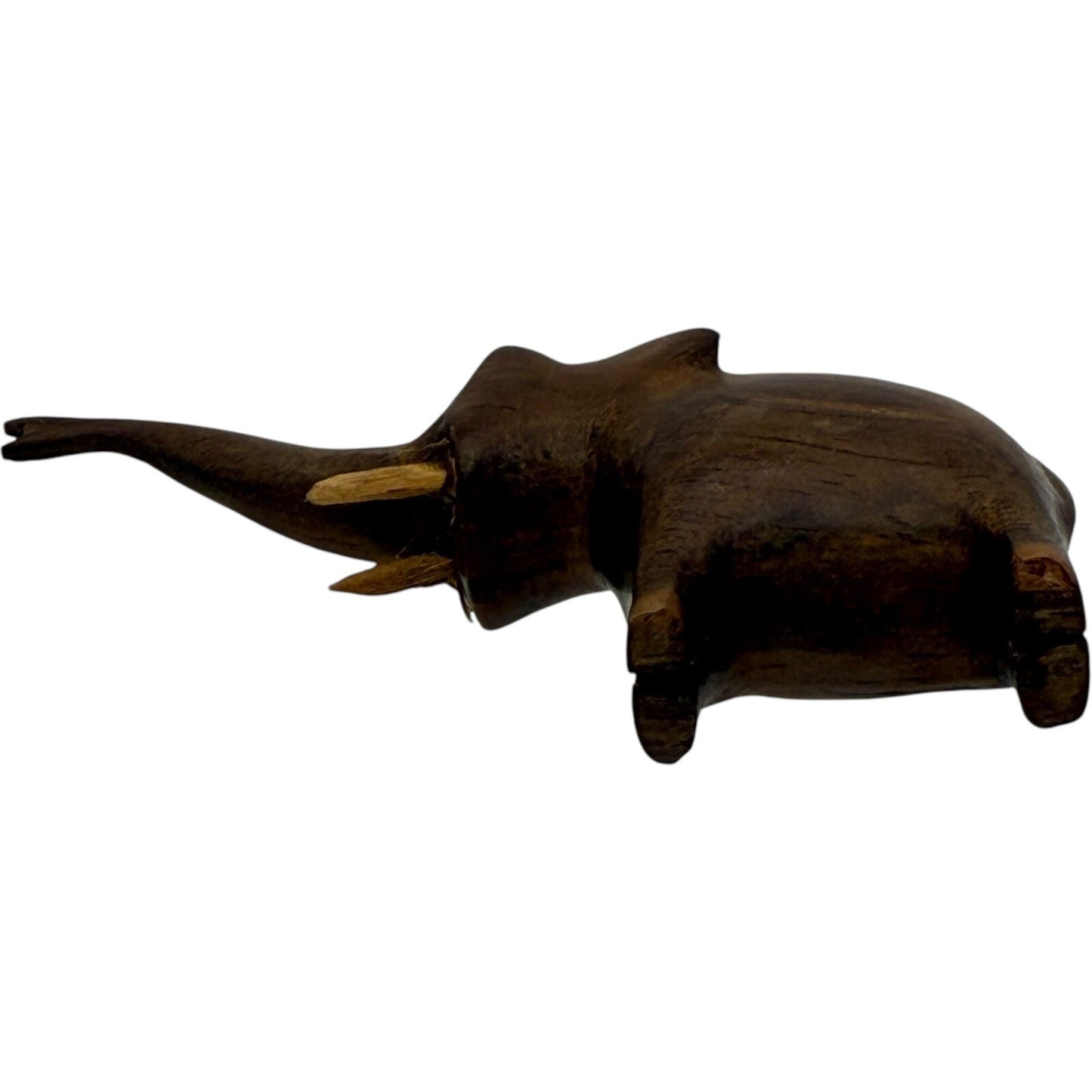Wooden Elephant Figurine Hand Carved Folk Art Decor Animal Statue Small