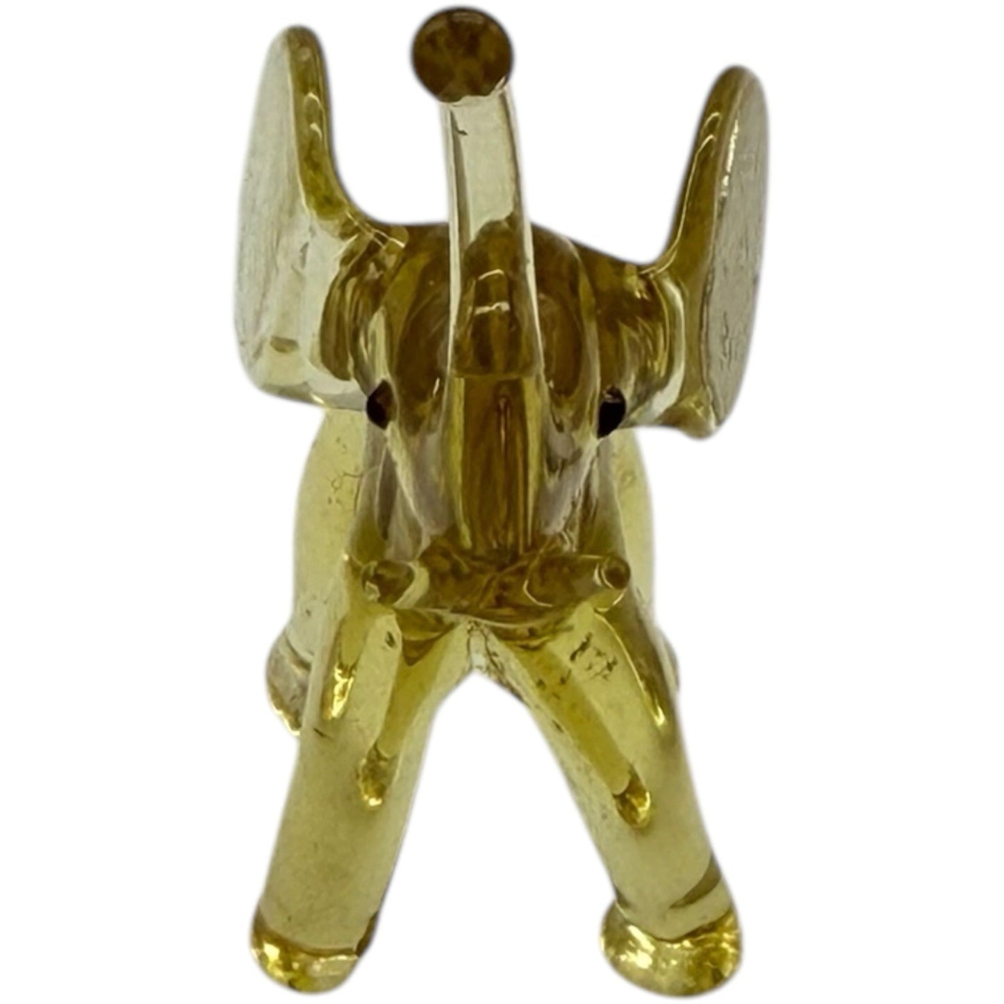 Hand Blown Glass Elephant Figurine - Yellow, Miniature, Made in Italy, Trunk Up