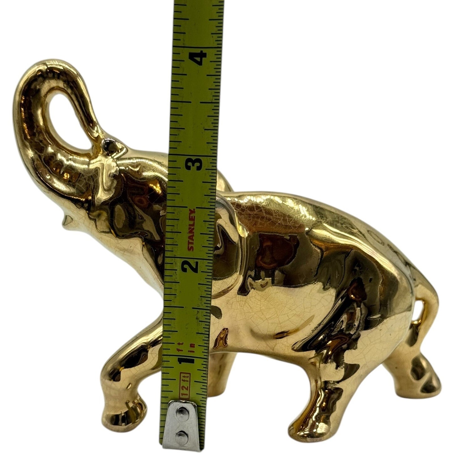 Gold Elephant Figurine Trunk Up Good Luck Decor Animal Statue