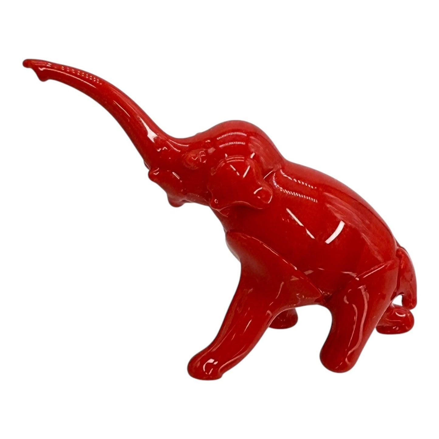 Red Glass Elephant Figurine Trunk Up Good Luck Home Decor Shelf Sitter Small