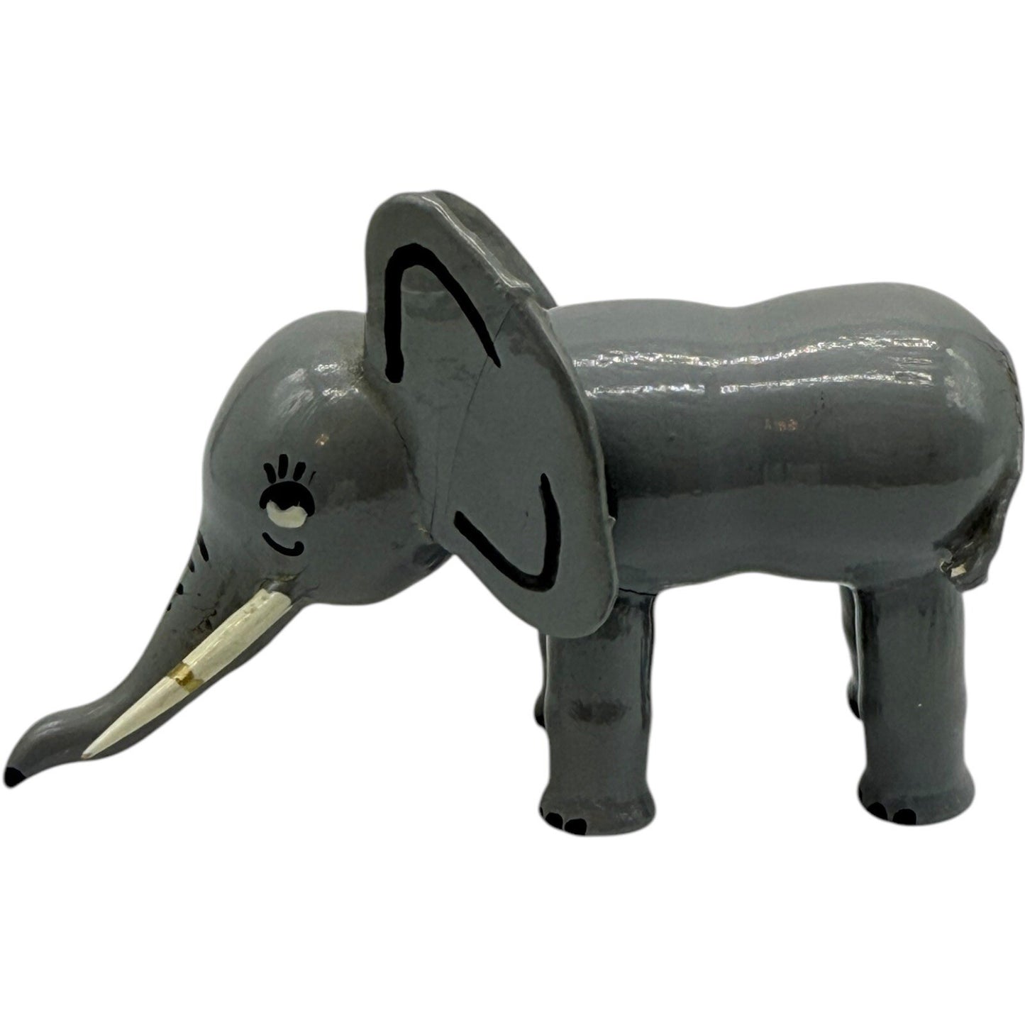 1950s Hand Painted Wooden Elephant Figurine Whimsical Decor Cute Animal Statue