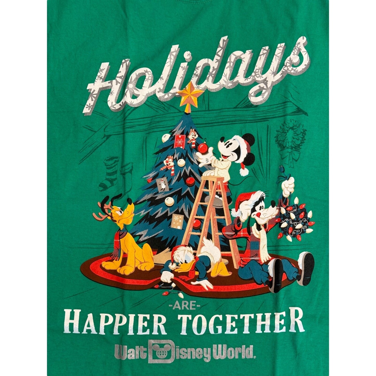Disney World Mickey Pluto Goofy Donald Holidays Christmas T-Shirt Green • Small