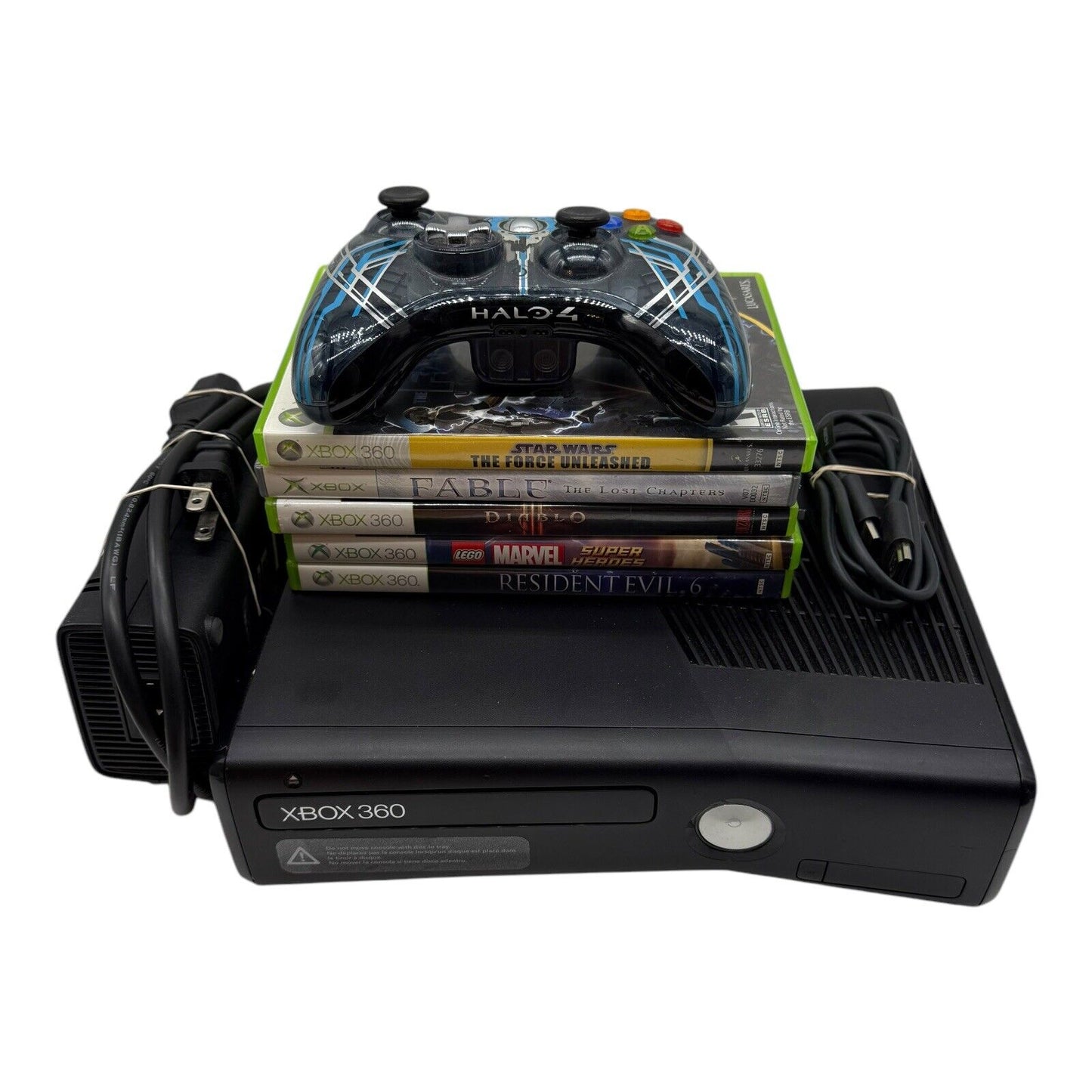 Microsoft Xbox 360 S Black Console System Model 1439 with 5 Games & Controller