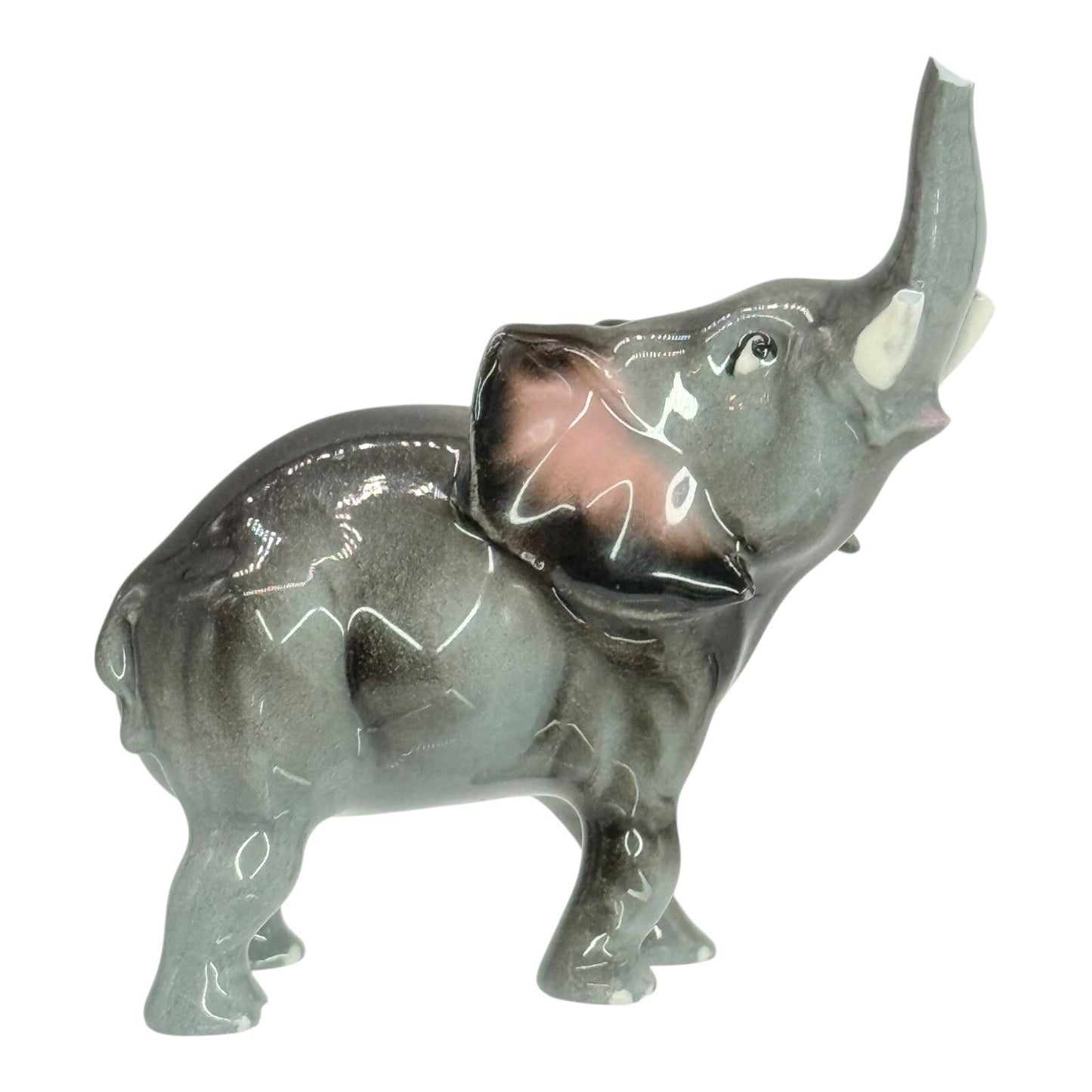 Elephant Figurine Trunk Up Ceramic Animal Statue Decor Collectible Damaged