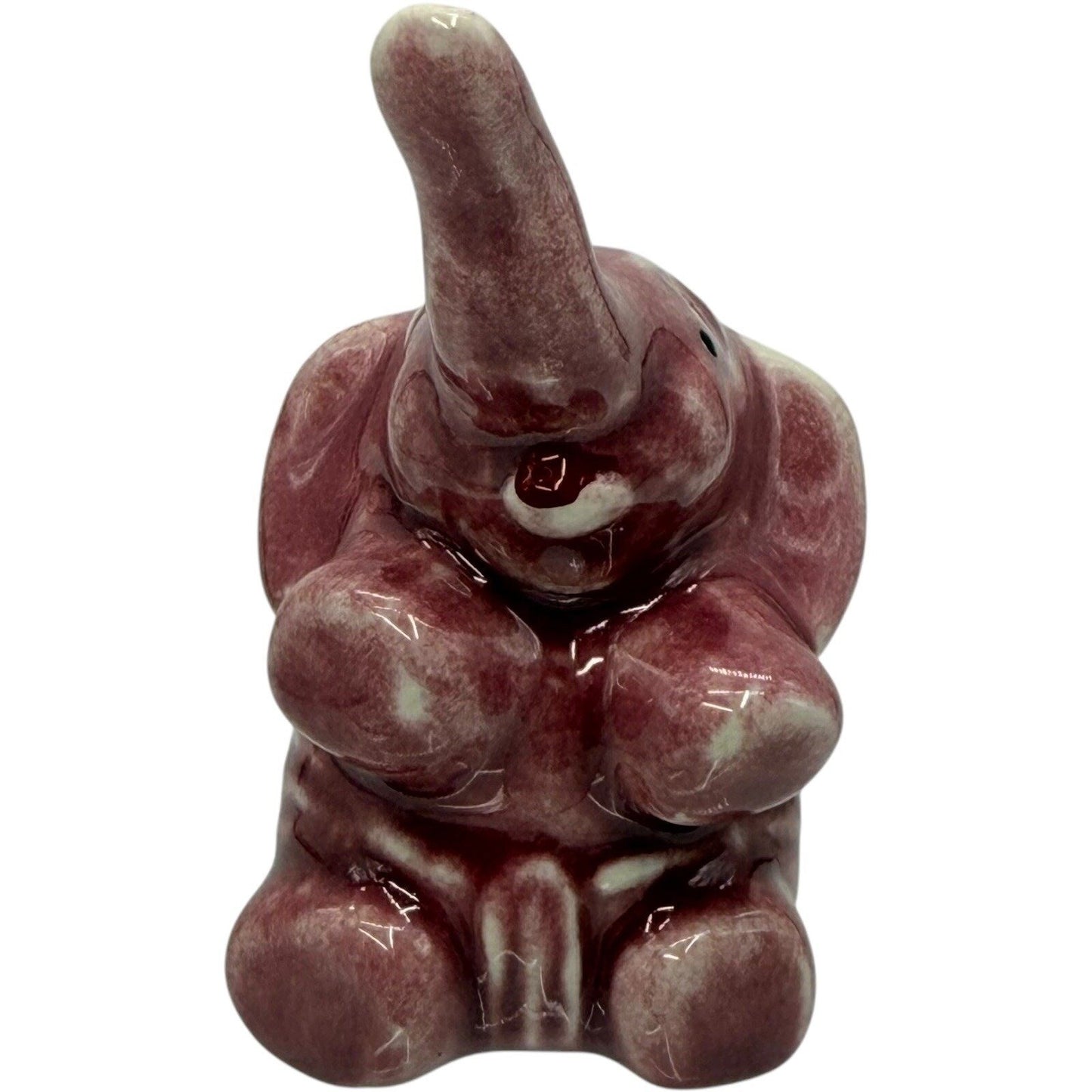 Ceramic Elephant Figurine Cute Trunk Up Good Luck Decor Accent Piece