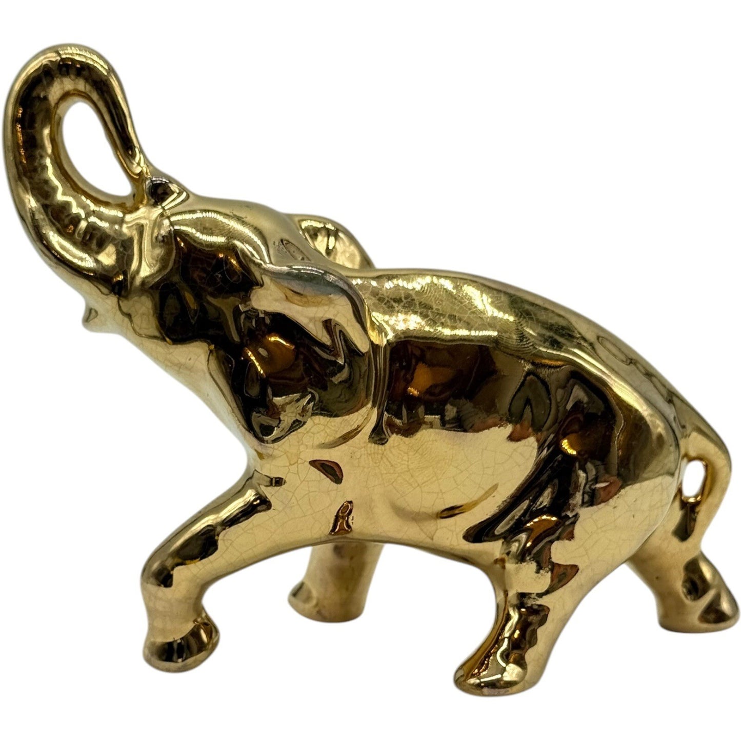 Gold Elephant Figurine Trunk Up Good Luck Decor Animal Statue