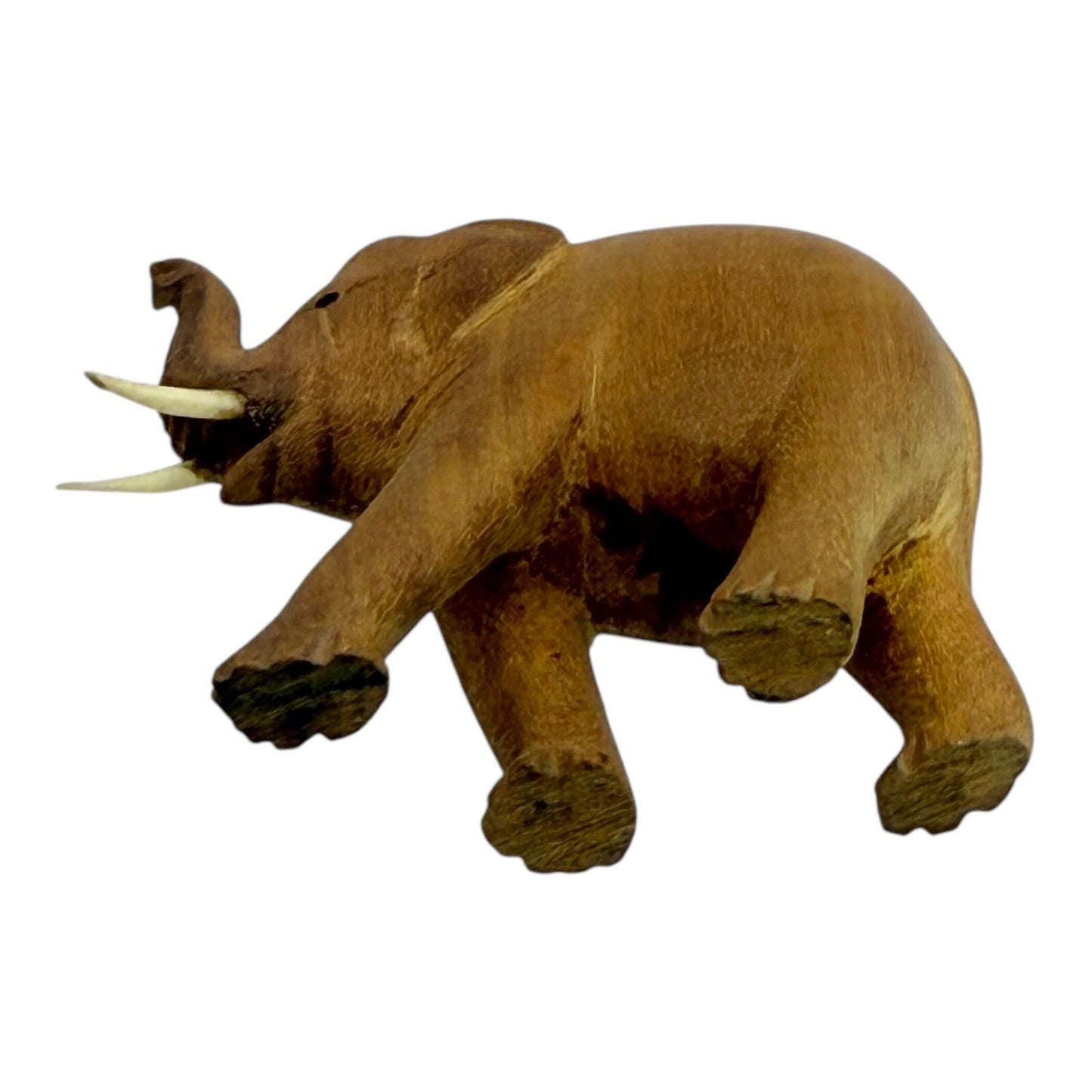 Hand Carved Wood Elephant Figurine Animal Statue Home Decor Trunk Up Small