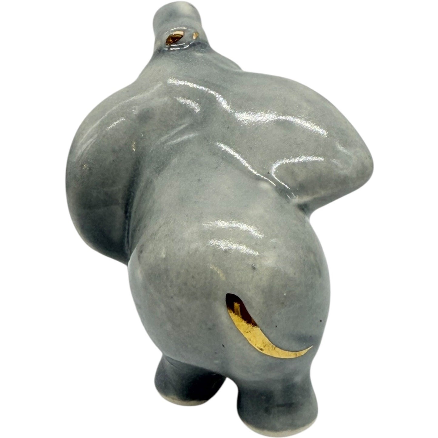 Elephant Figurine Gray Gold Accents Ceramic Animal Decor Collectible Cute