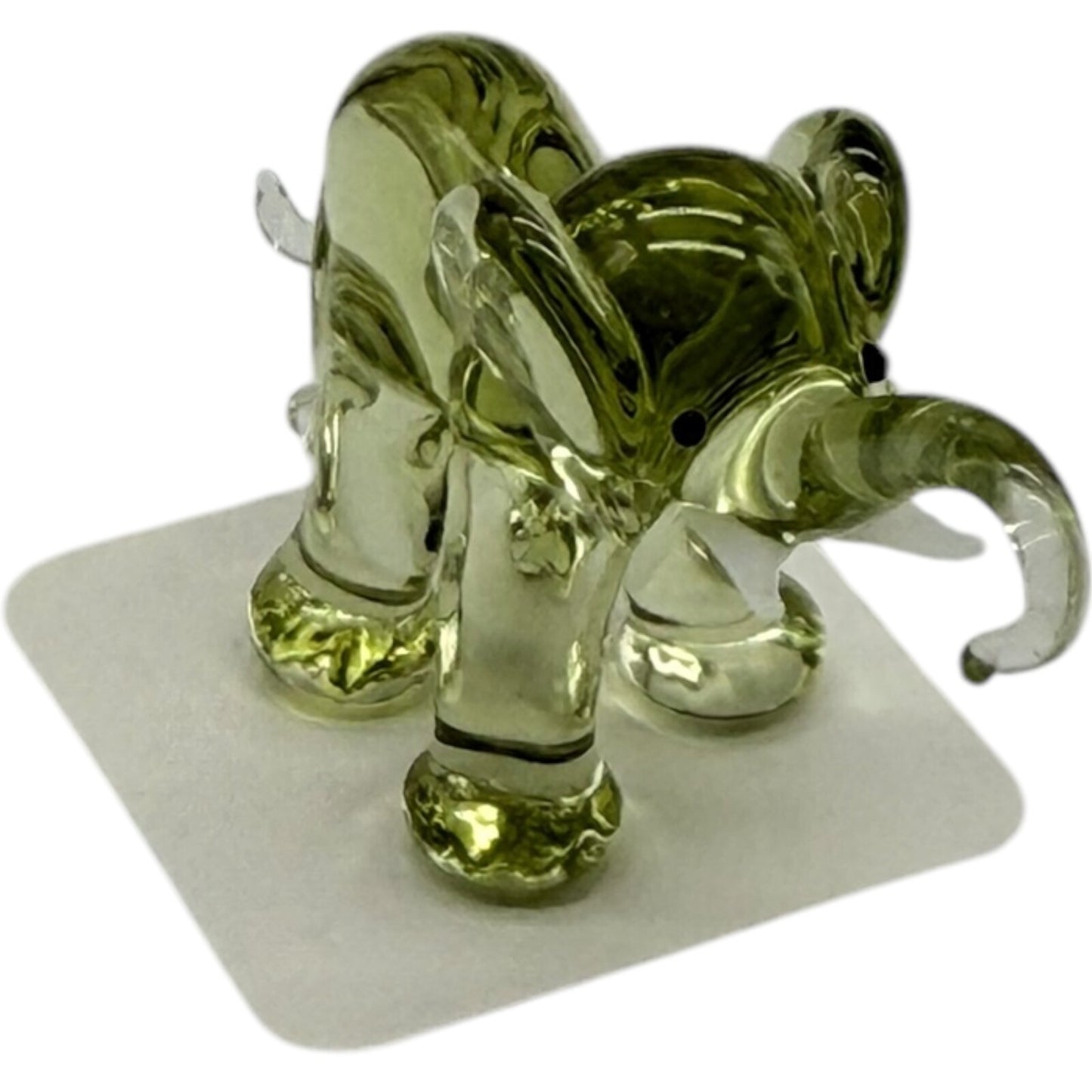 Hand Blown Glass Miniature Elephant Figurine - Lemon Yellow Trunk Up Collectible