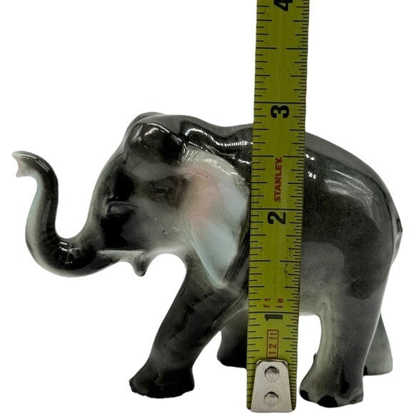 Elephant Figurine Ceramic Animal Statue Decor Gray Pink Accents 4.5"