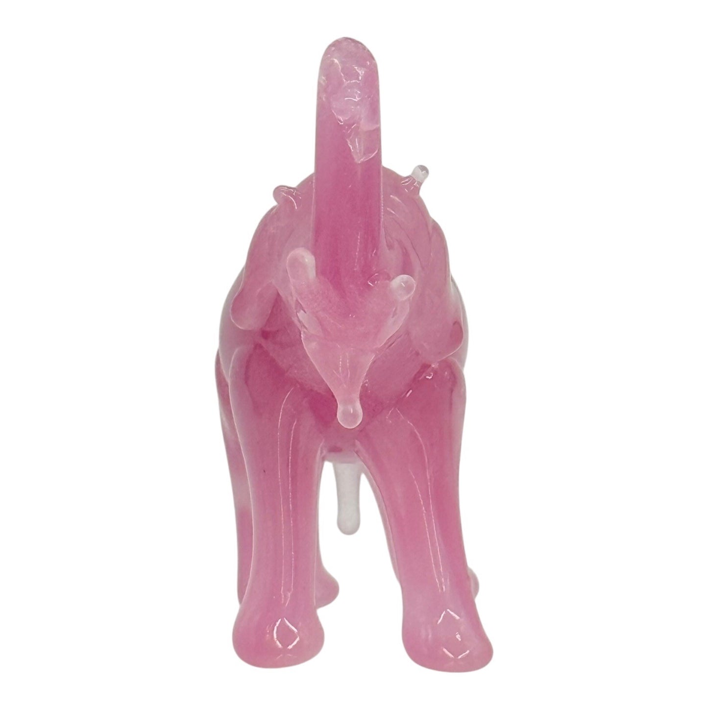 Elephant Figurine Pink Stone Carving Trunk Up Good Luck Charm Decor Small