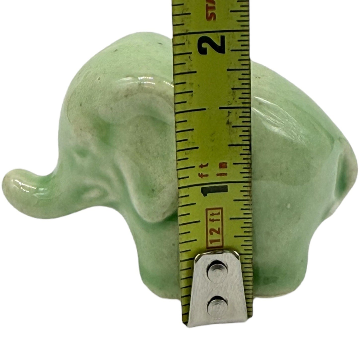 Ceramic Elephant Figurine Green Good Luck Decor Animal Statue Small