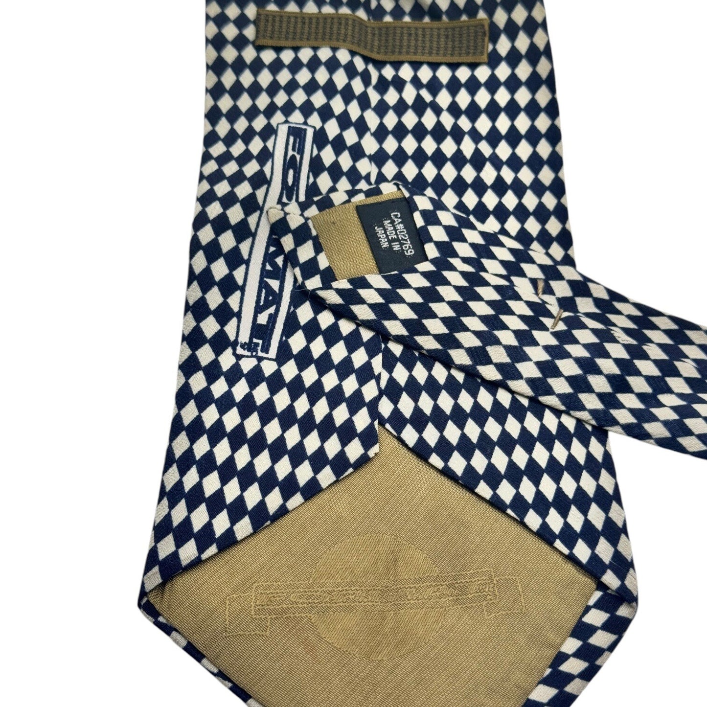 Format Mens 100% Silk Necktie Made in Japan Bold Checkered w/Embroidery 57" x 4"