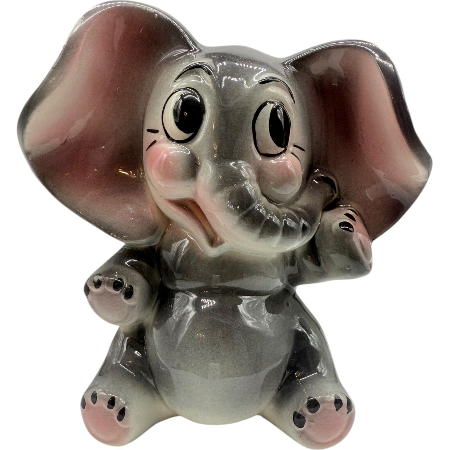 Vintage Handmade Ceramic Elephant Bank | Hand-Painted 1950s | Sitting Figurine