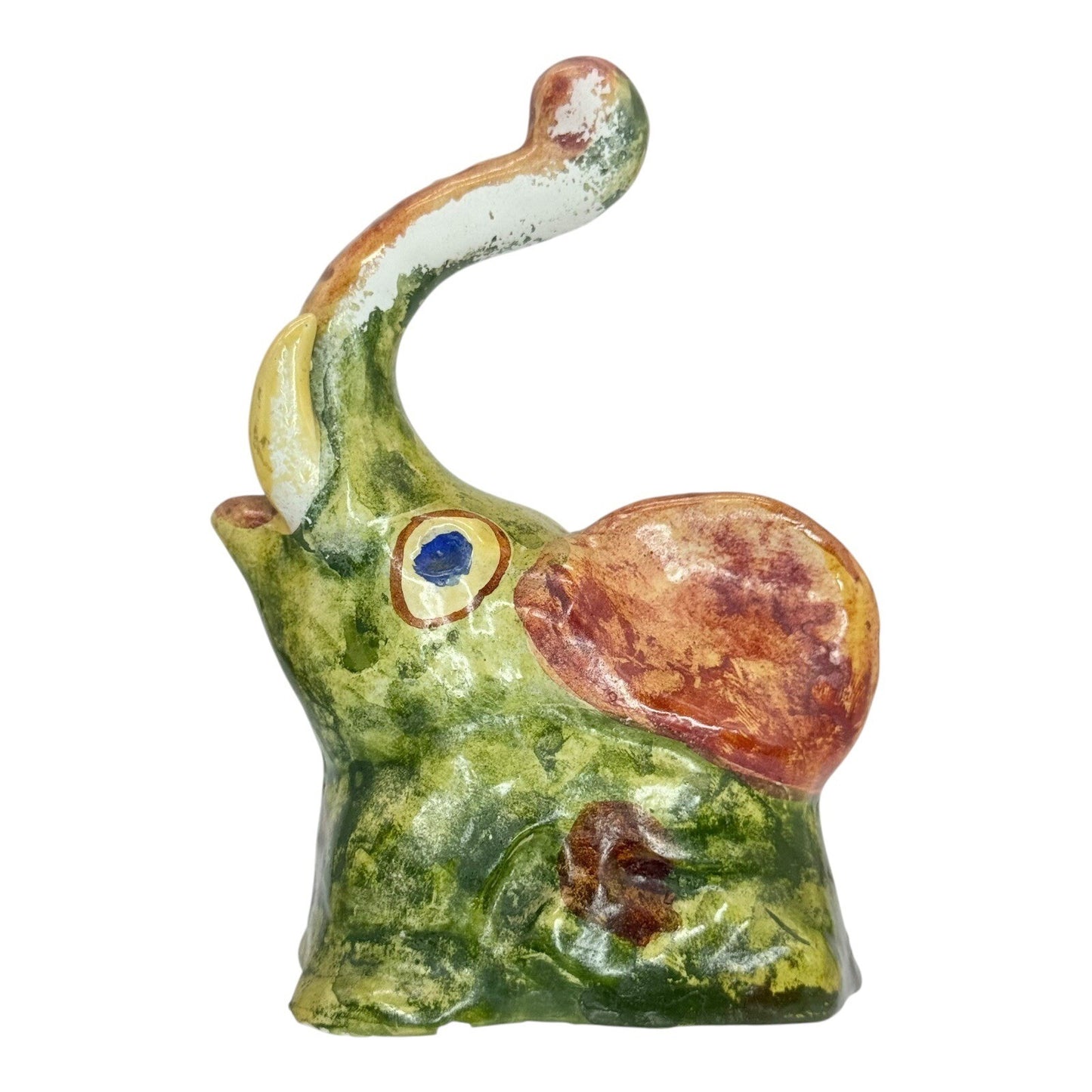 Elephant Colorful Figurine Whimsical Trunk Up Ceramic Decor Accent Piece