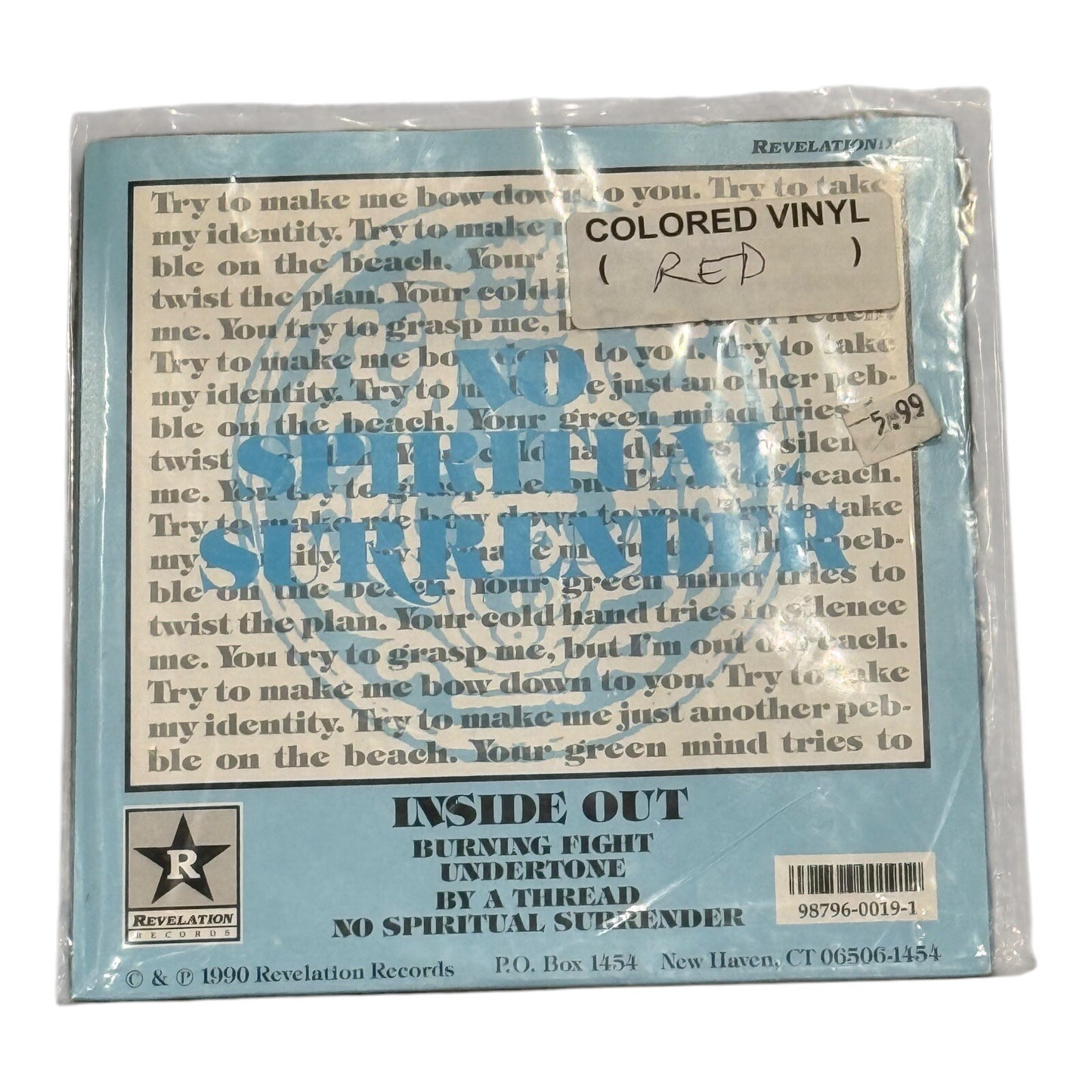 Inside Out No Spiritual Surrender 7" Limited Red Vinyl Rage Against the Machine