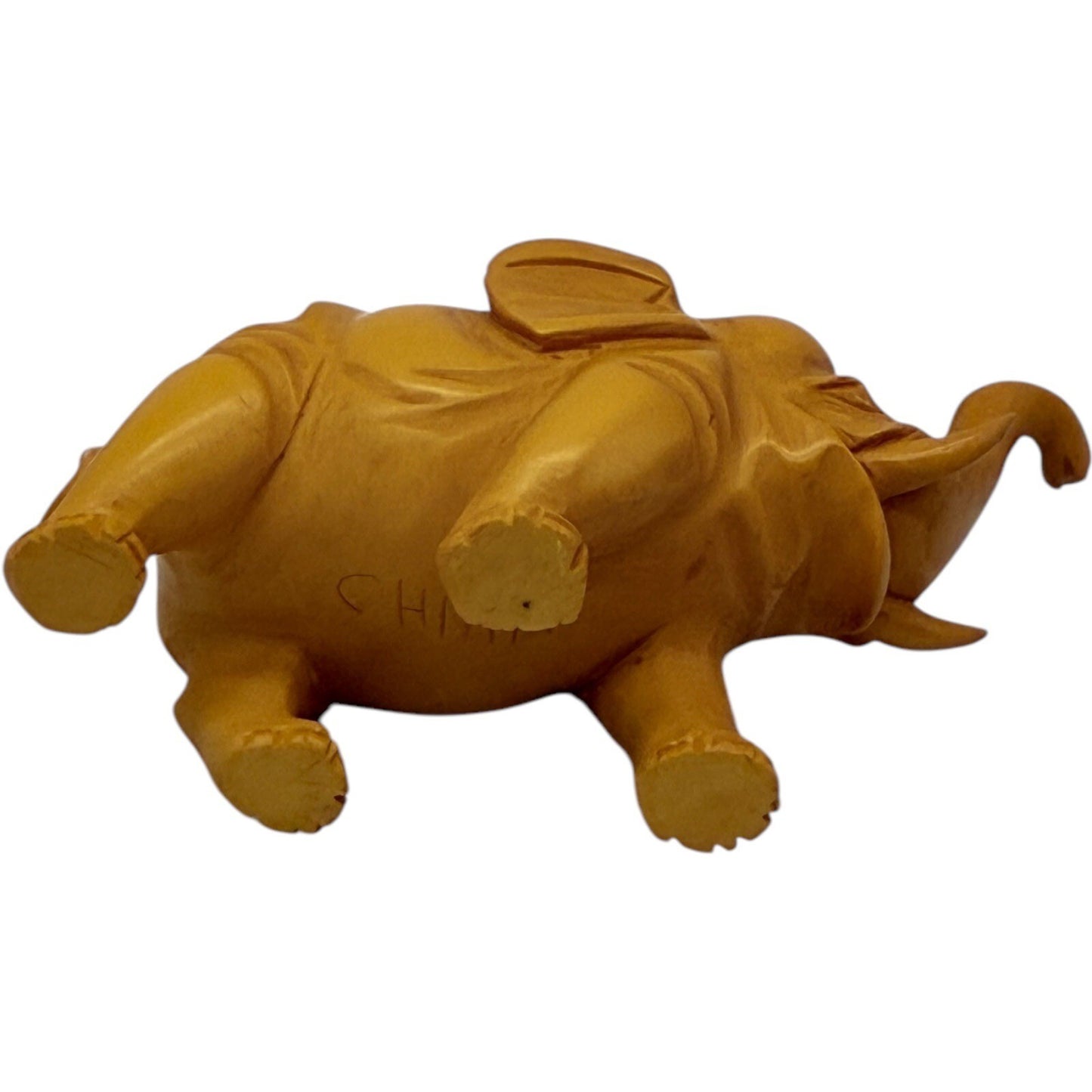 Hand Carved Wooden Elephant Figurine Trunk Up Good Luck Home Decor Statue