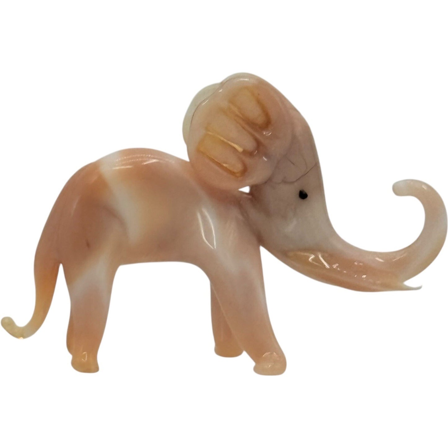 Elephant Figurine Blown Glass Art Glass Peach Swirl Collectible Decor