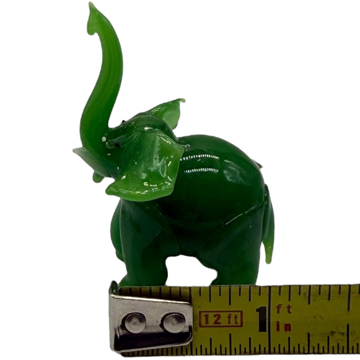 Hand Blown Glass Elephant Set - Swirled Green Family of 10 Vintage Collectibles