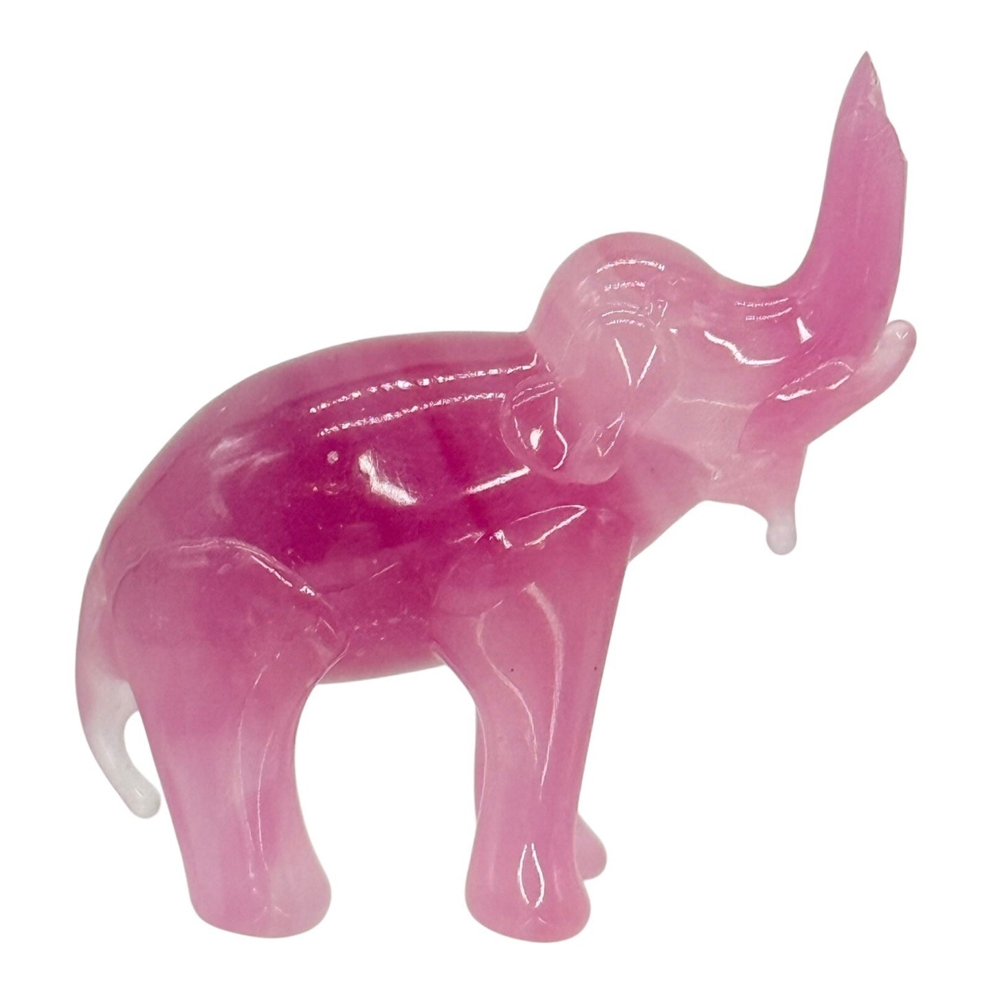 Elephant Figurine Pink Stone Carving Trunk Up Good Luck Charm Decor Small