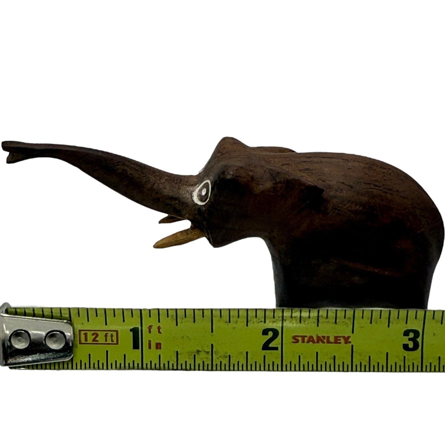 Wooden Elephant Figurine Hand Carved Folk Art Decor Animal Statue Small