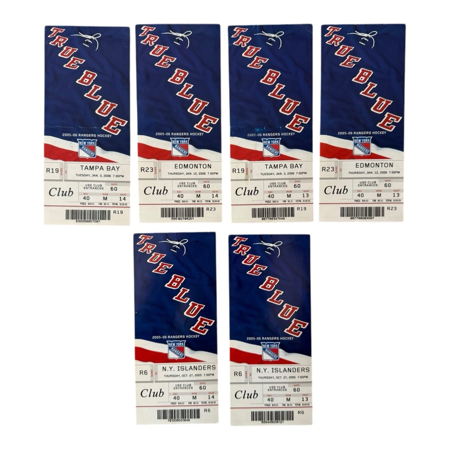 New York Rangers Ticket Stubs (6) incl. Messier 11 Retirement Night