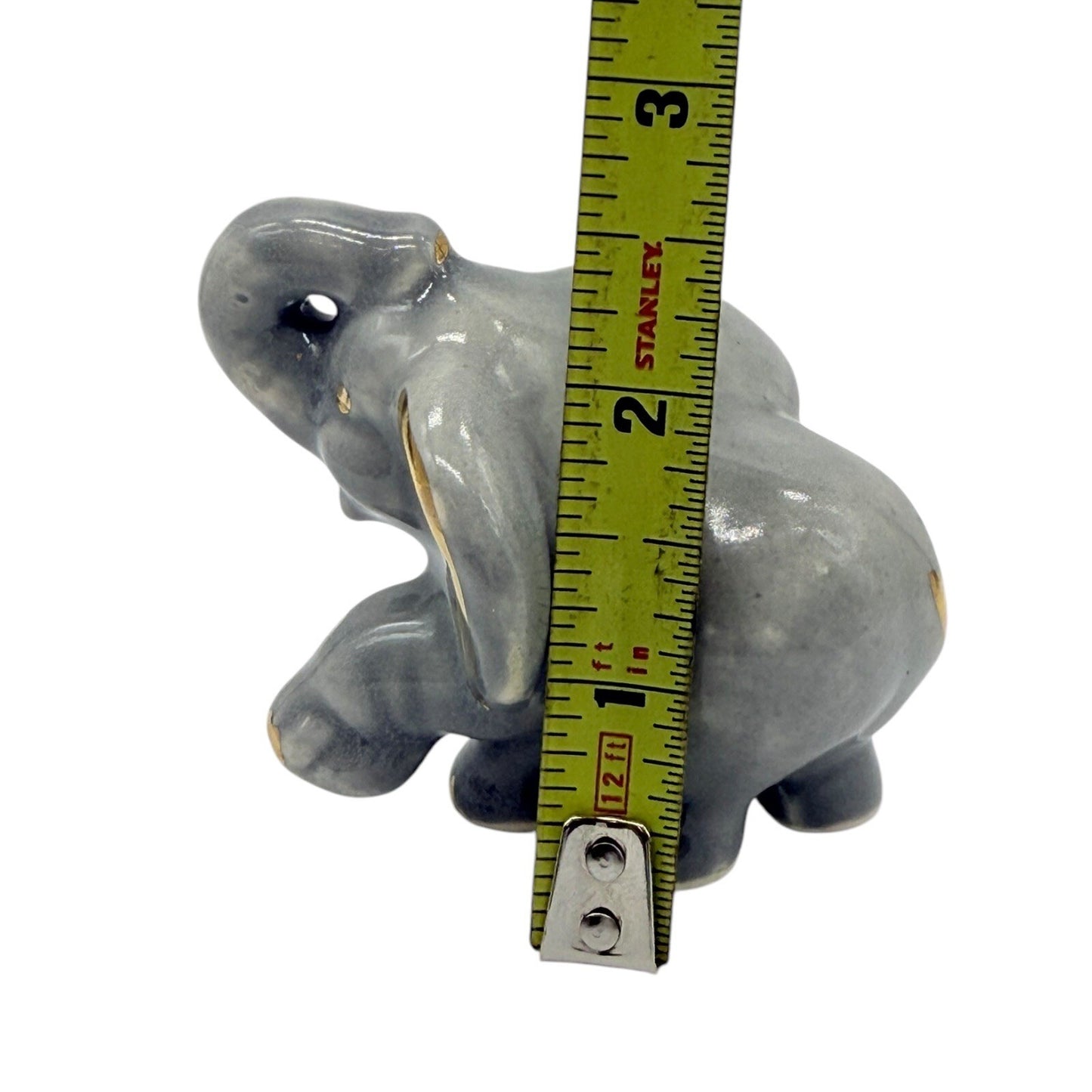 Elephant Figurine Gray Gold Accents Ceramic Animal Decor Collectible Cute