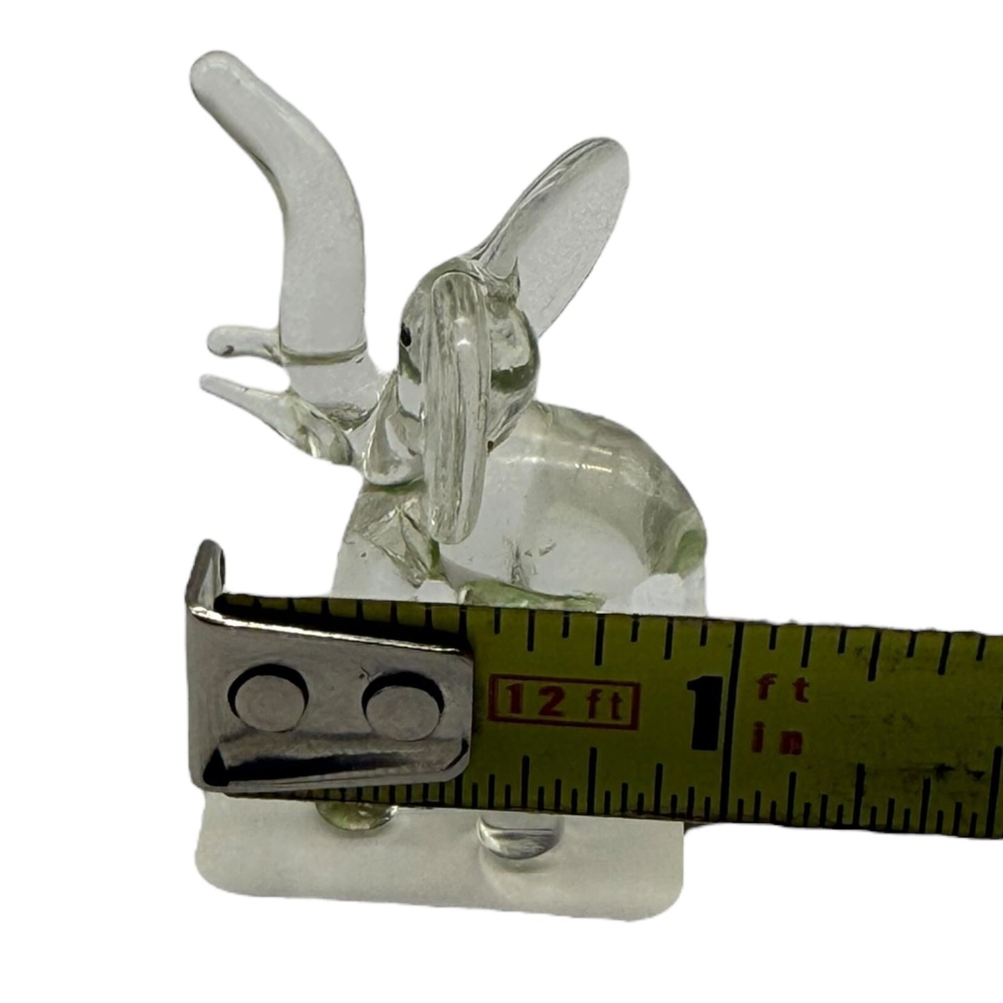Hand Blown Glass Elephant Figurine - Miniature Collectible, Clear, Trunk Up